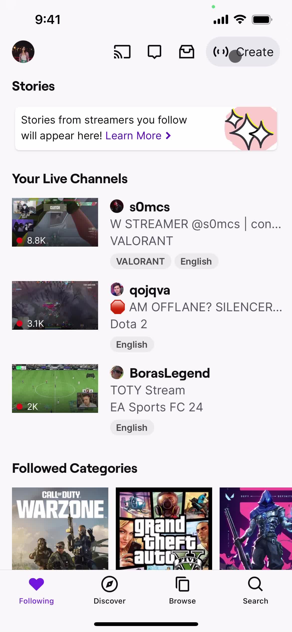 Twitch stories screenshot