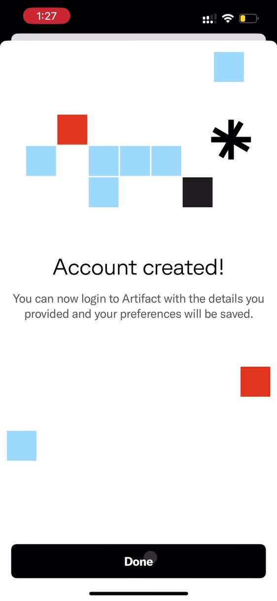 Artifact account created screenshot