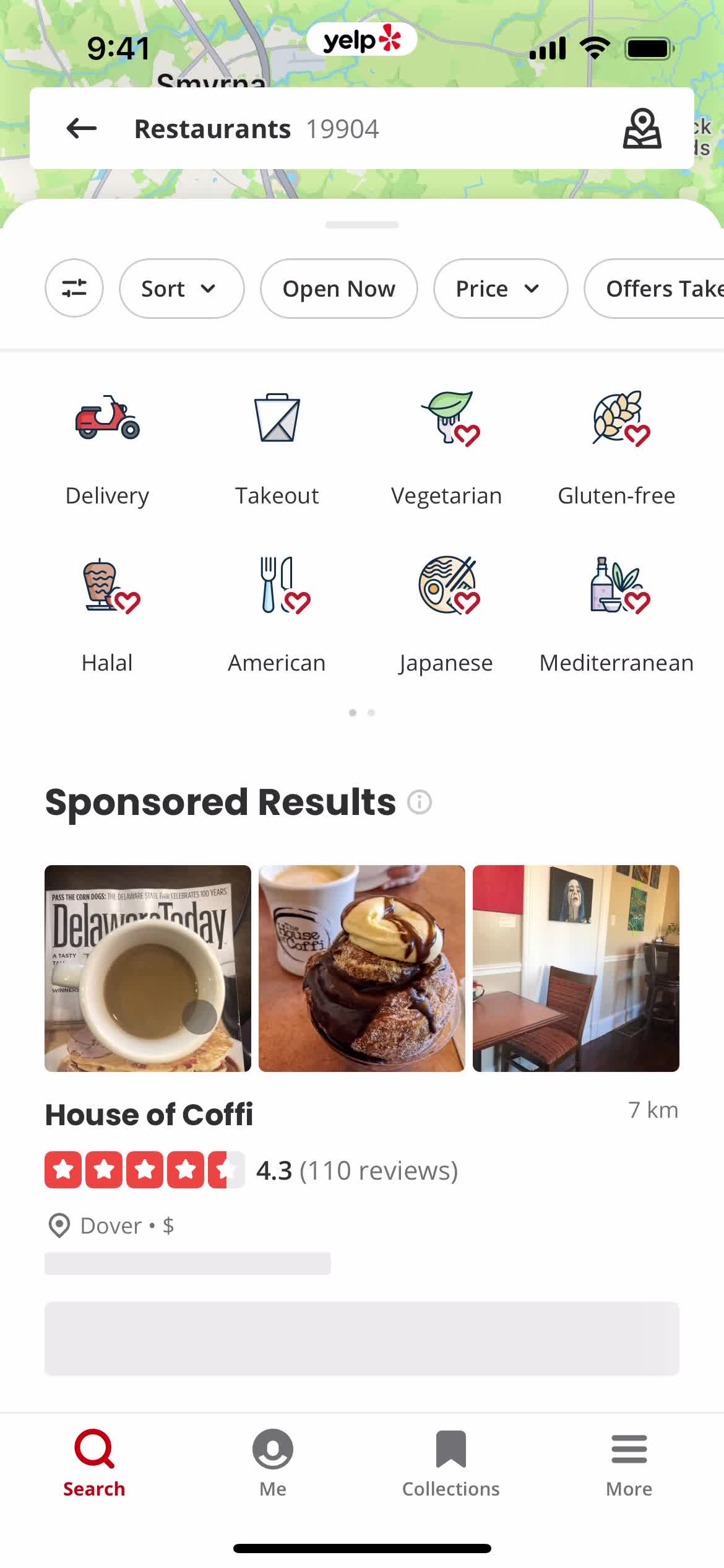 Yelp restaurants screenshot