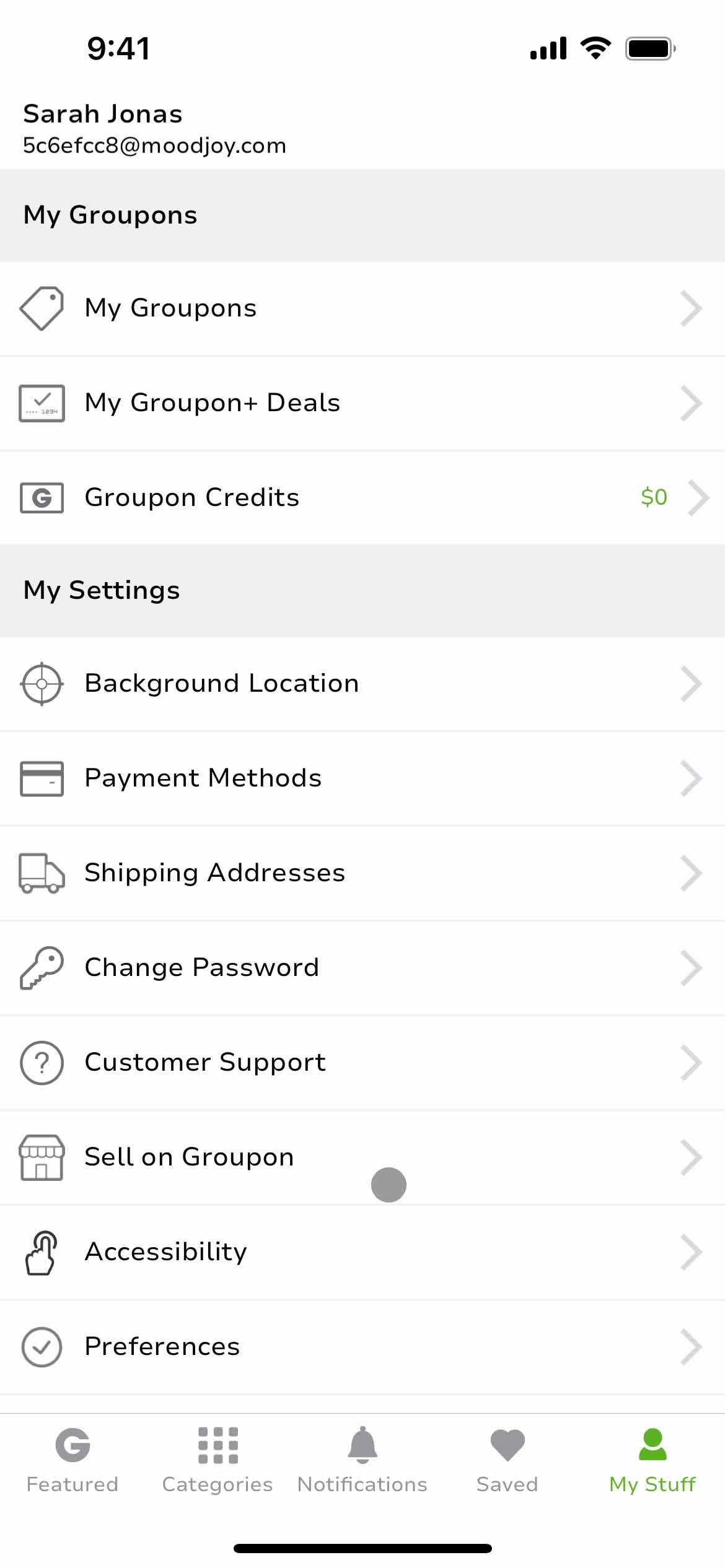 Groupon account screenshot