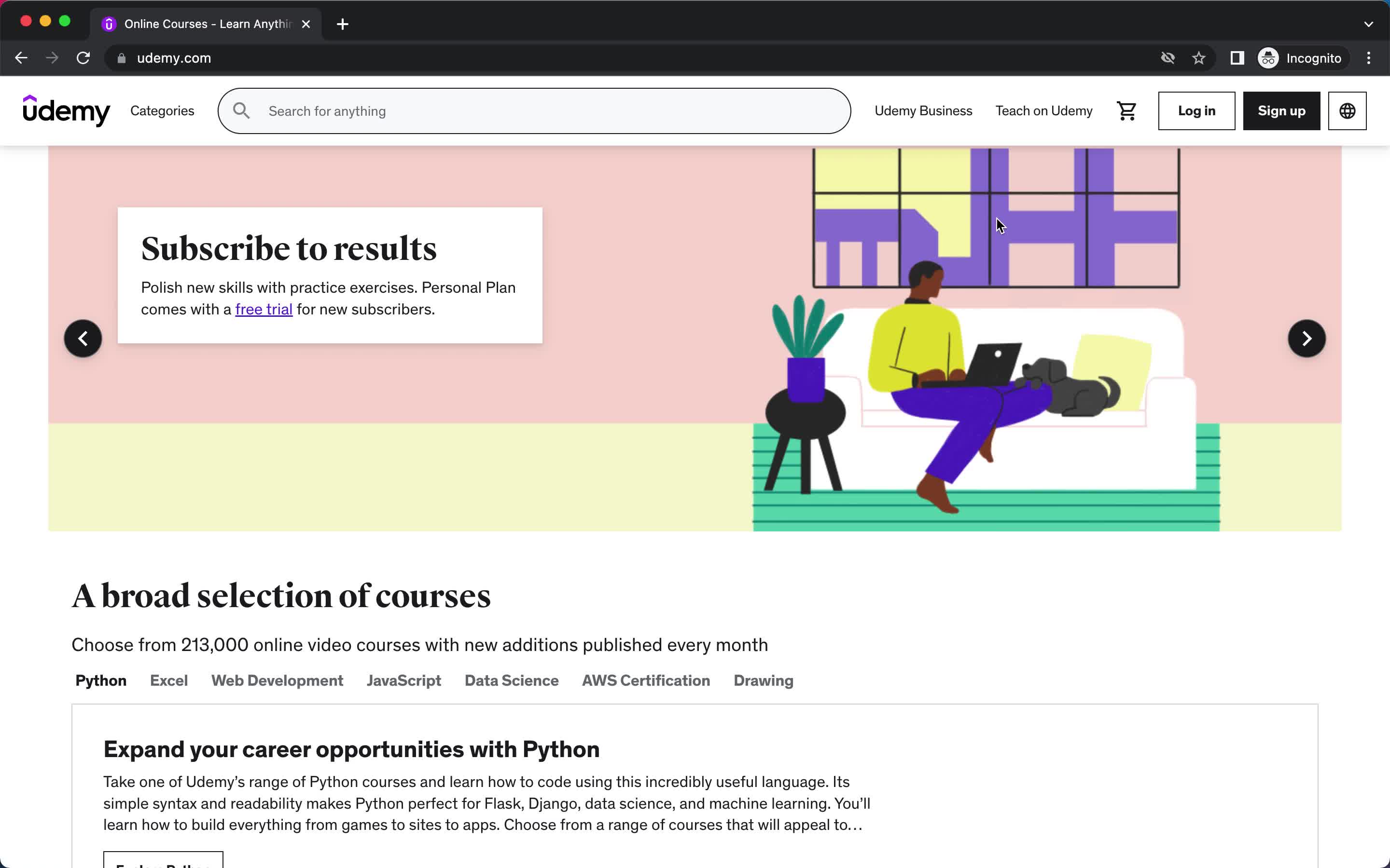 Udemy homepage screenshot