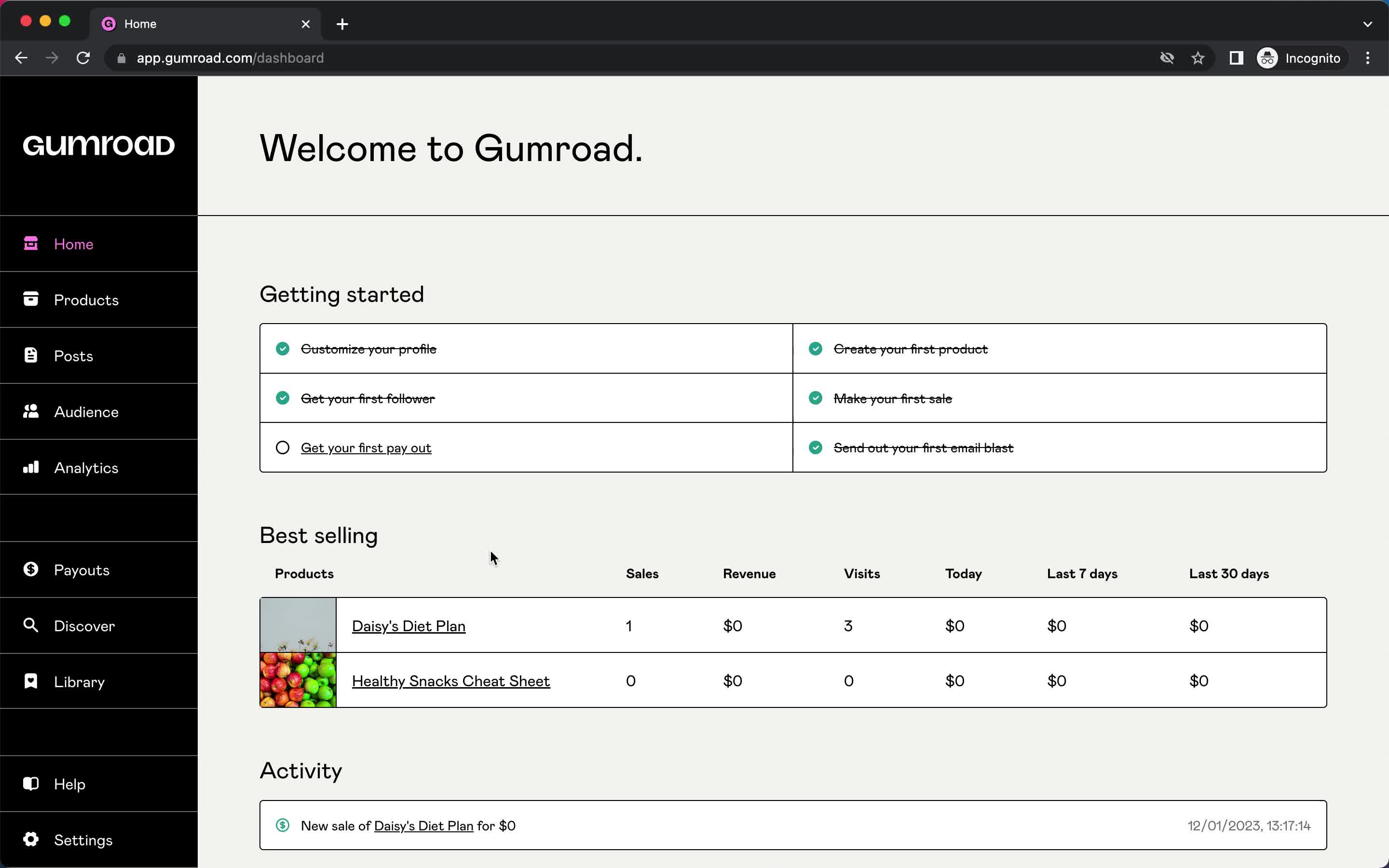 Gumroad home screenshot