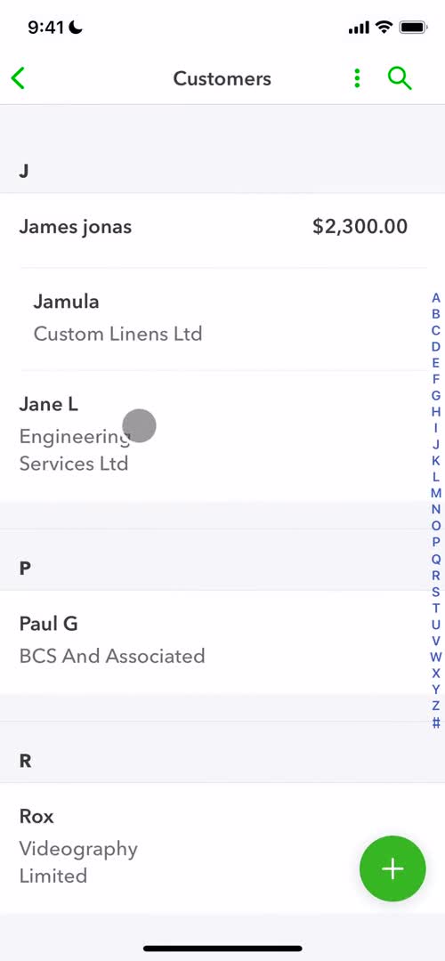 QuickBooks customers screenshot