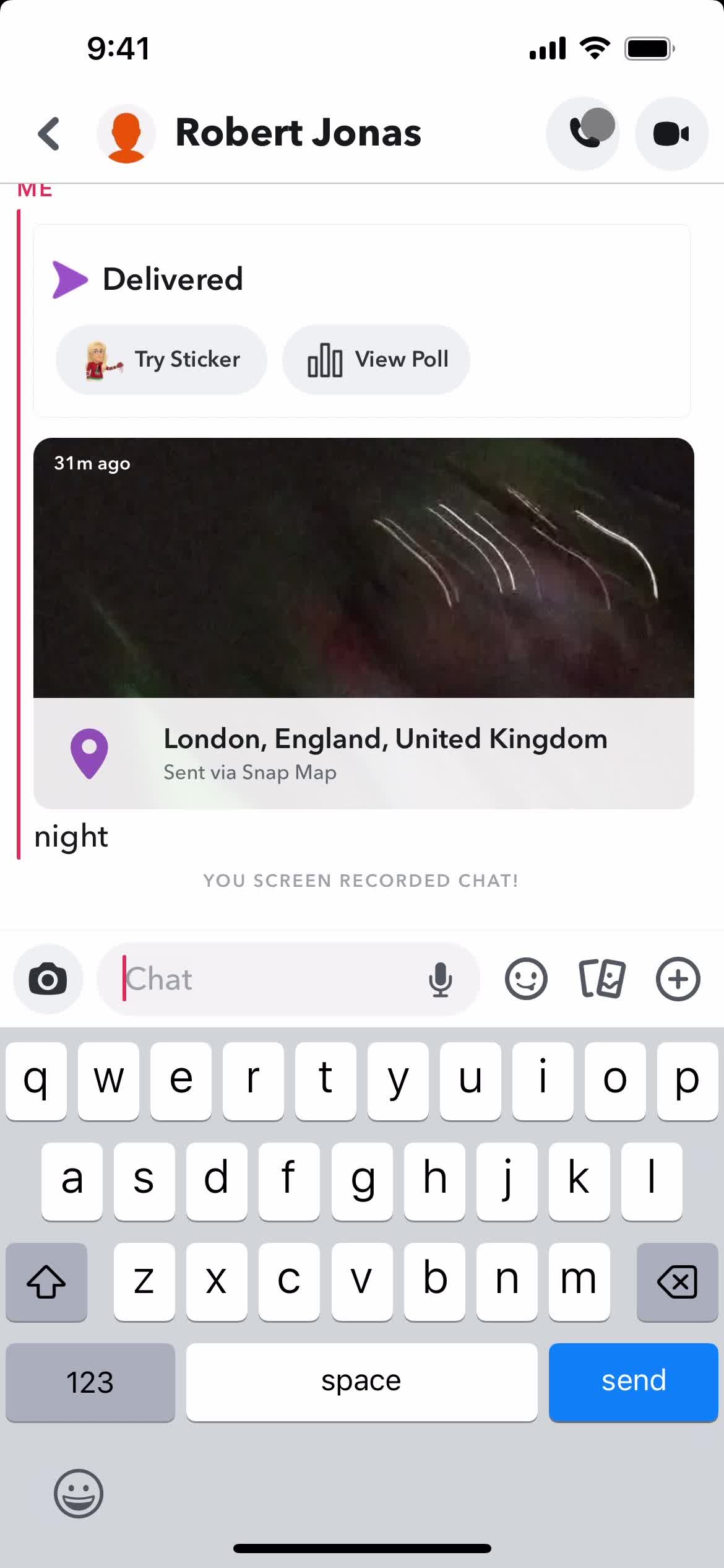 Snapchat chat thread screenshot