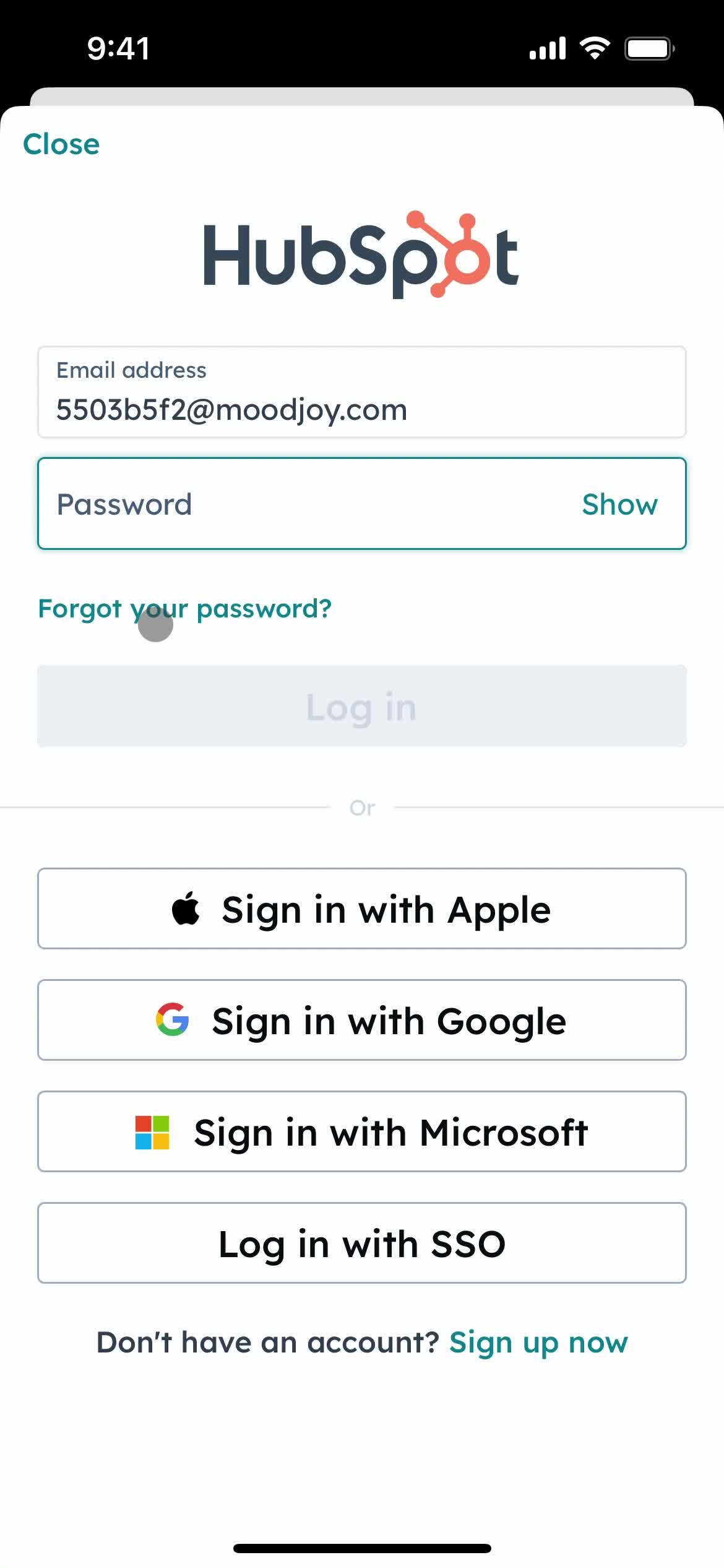 HubSpot CRM forgot password screenshot