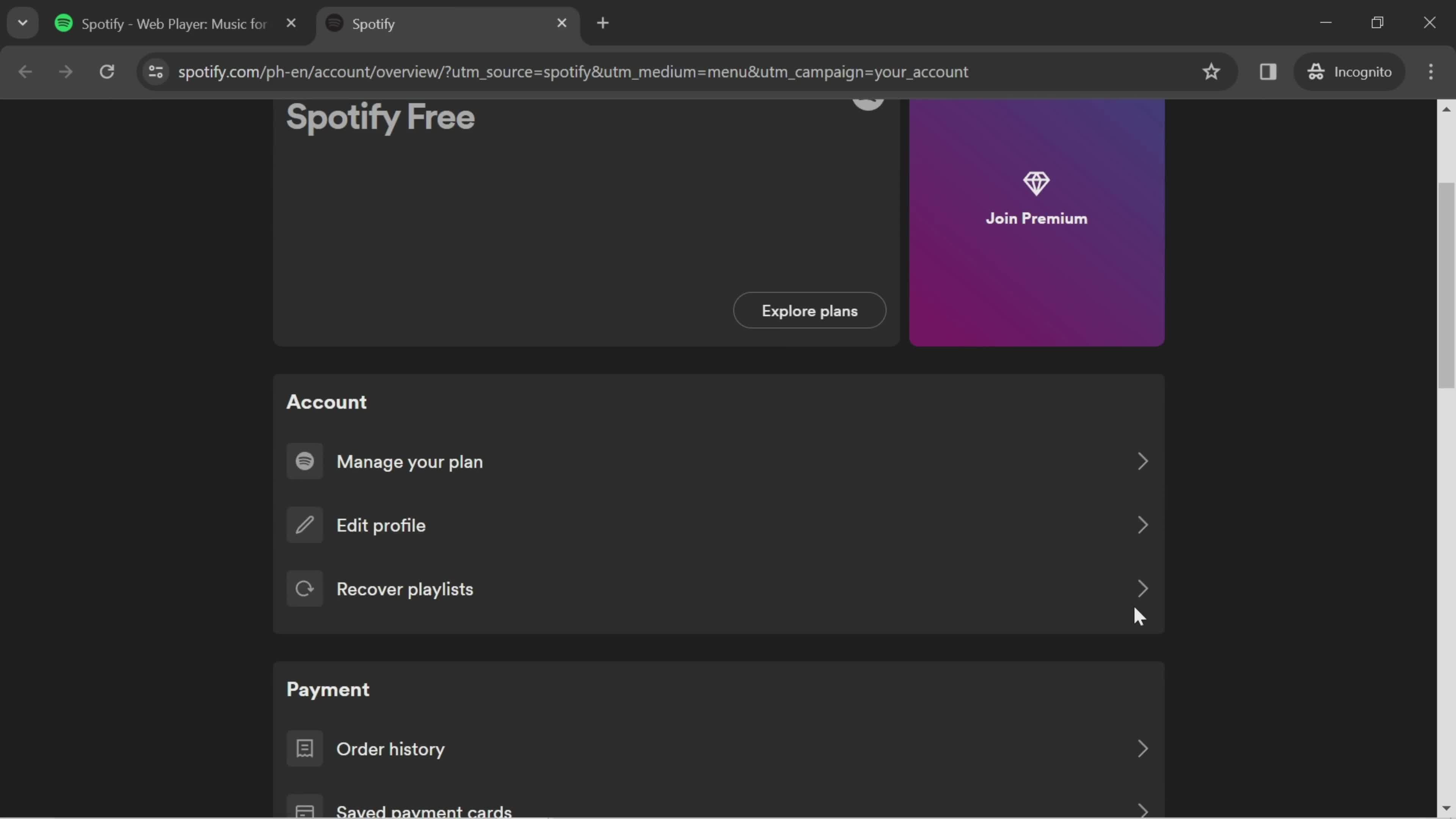 Spotify account screenshot