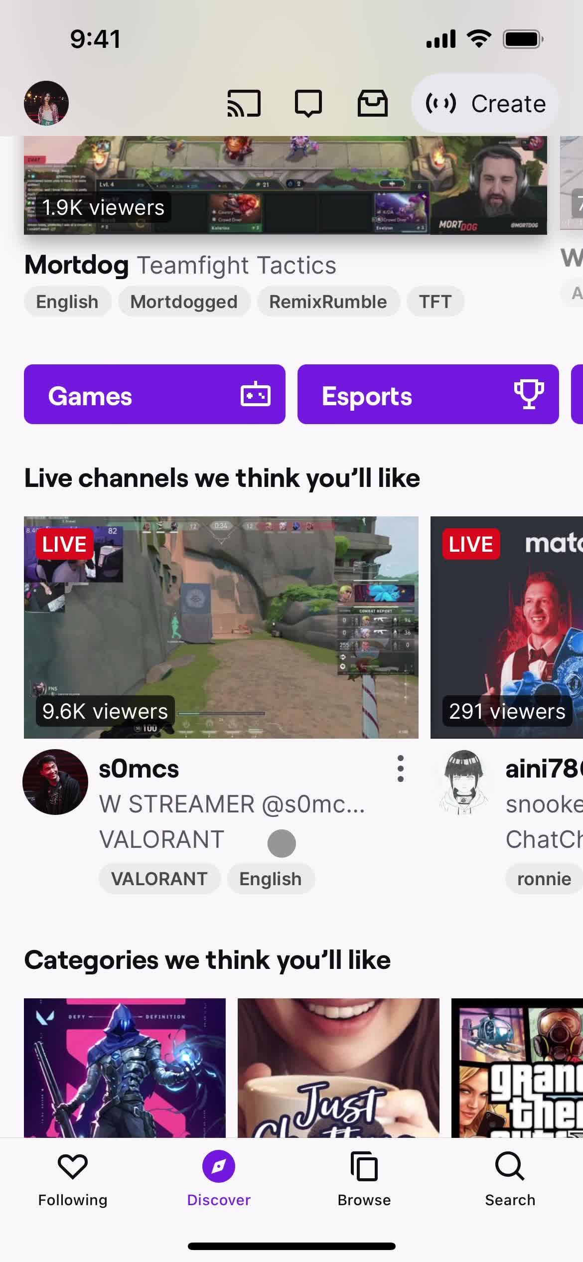 Twitch discover screenshot