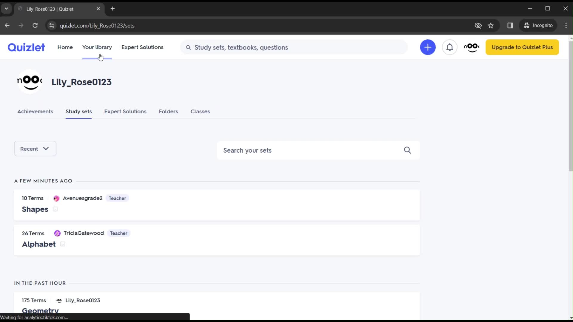 Quizlet library screenshot