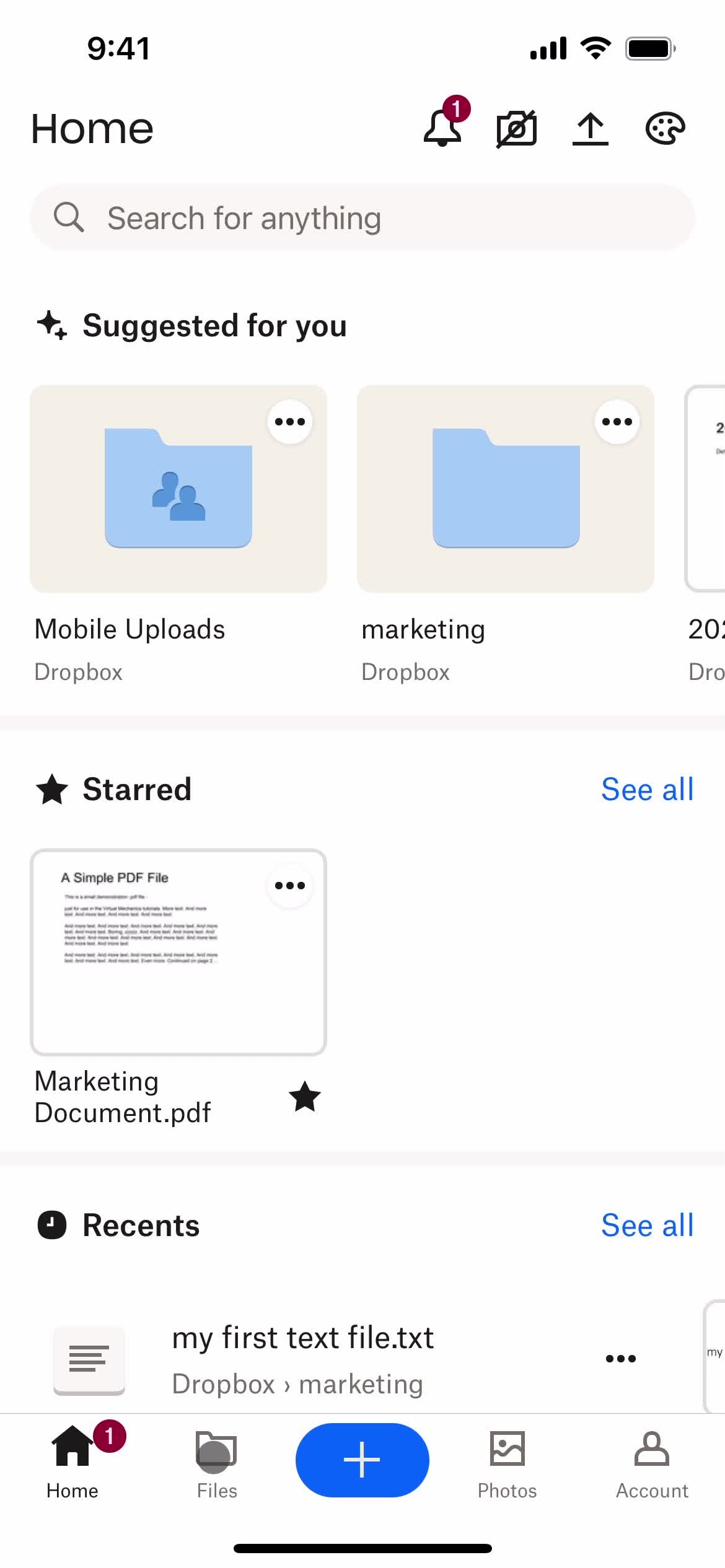 Dropbox home screenshot