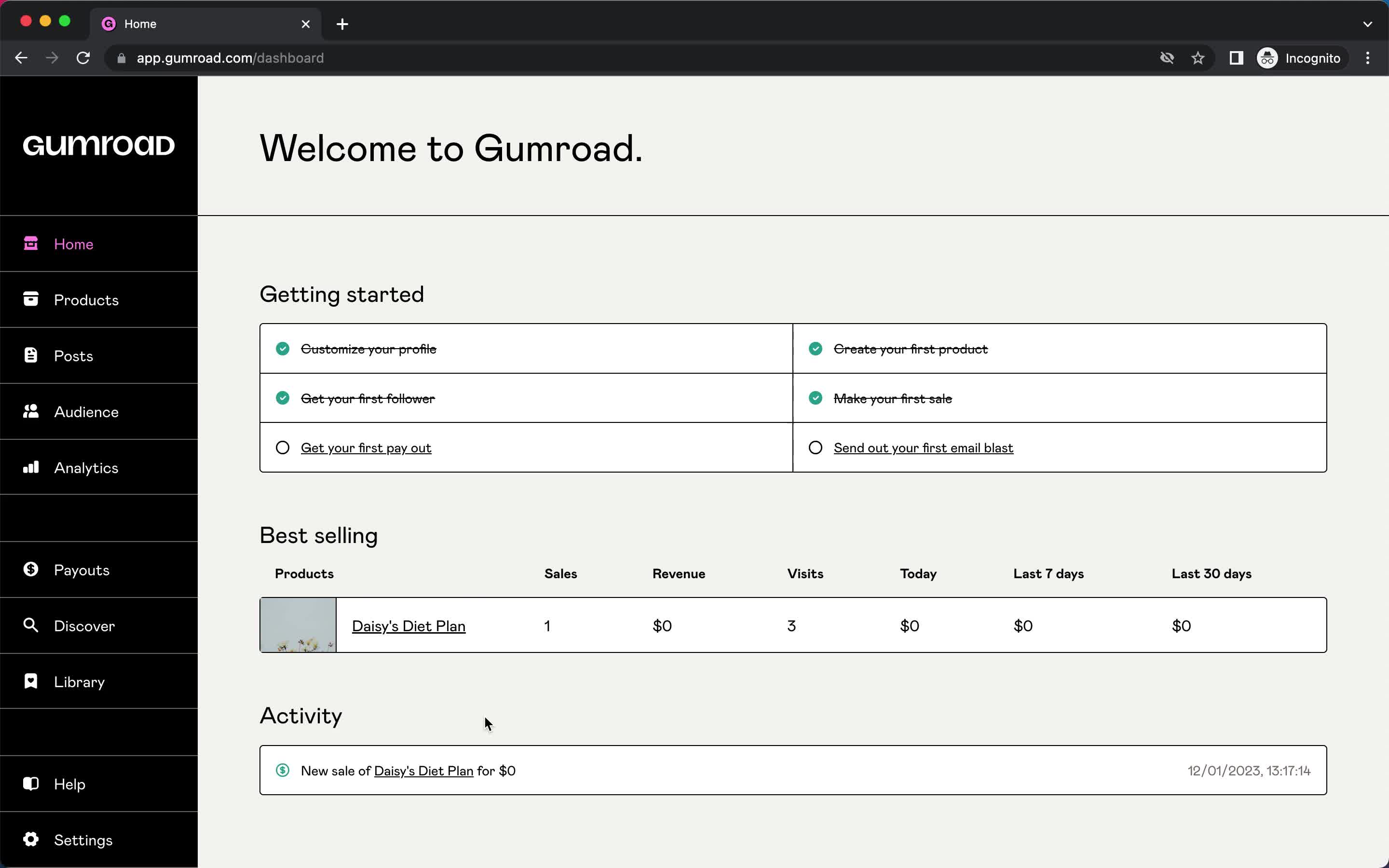 Gumroad home screenshot