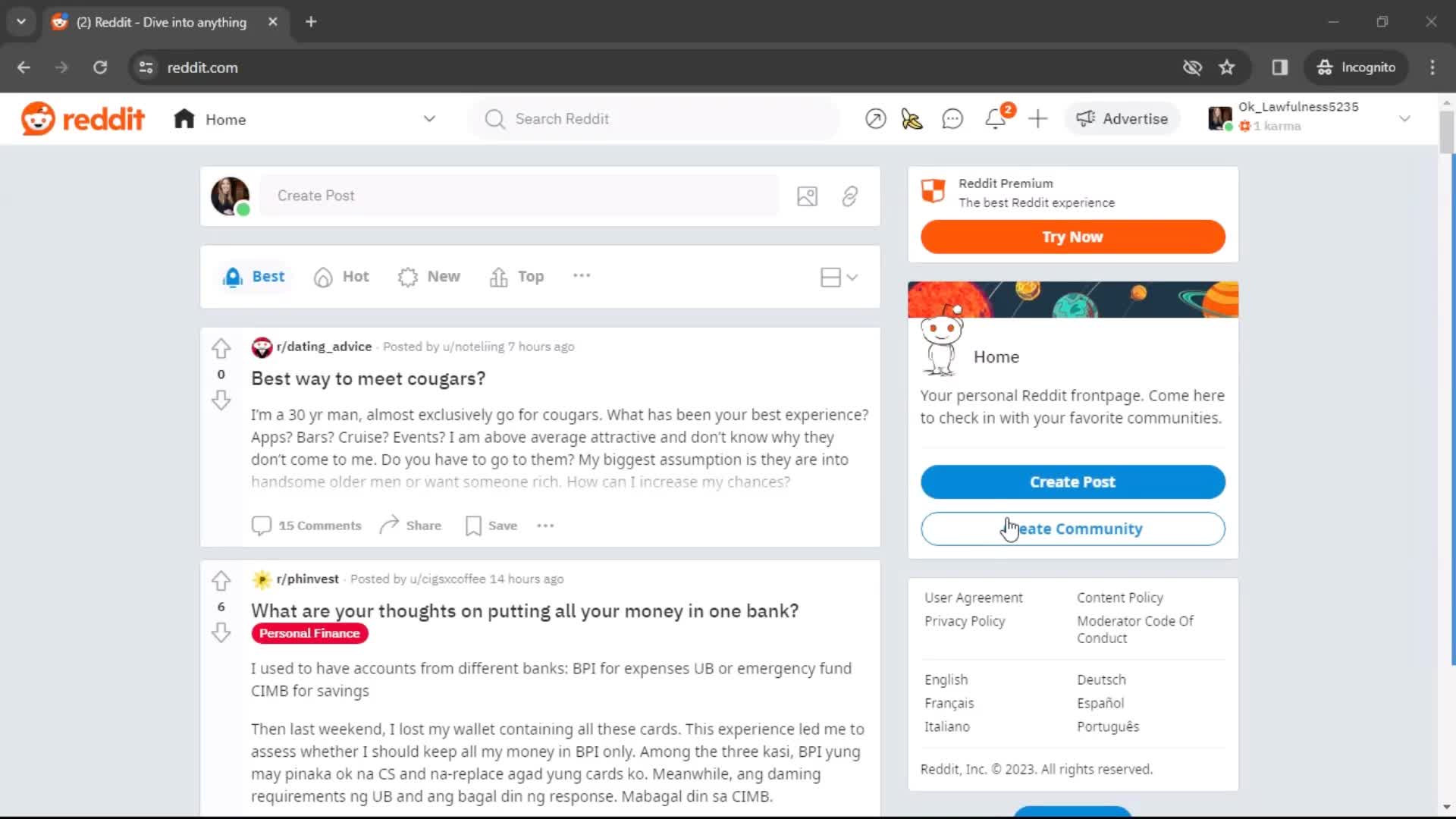 Reddit home screenshot