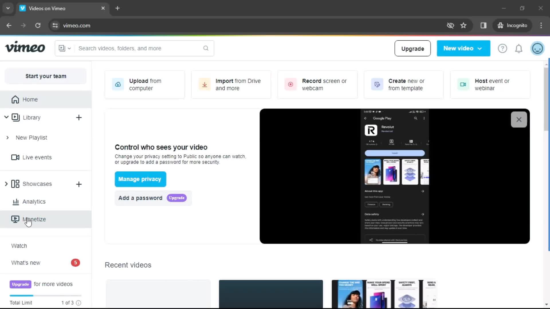 Vimeo home screenshot