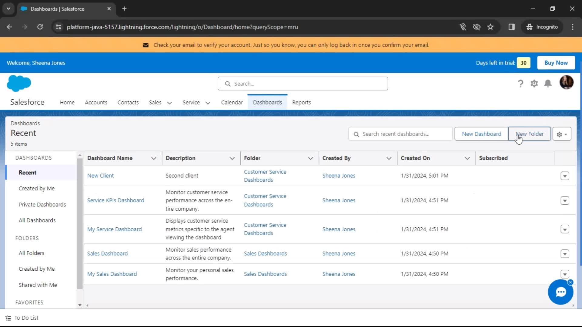 Salesforce dashboards screenshot