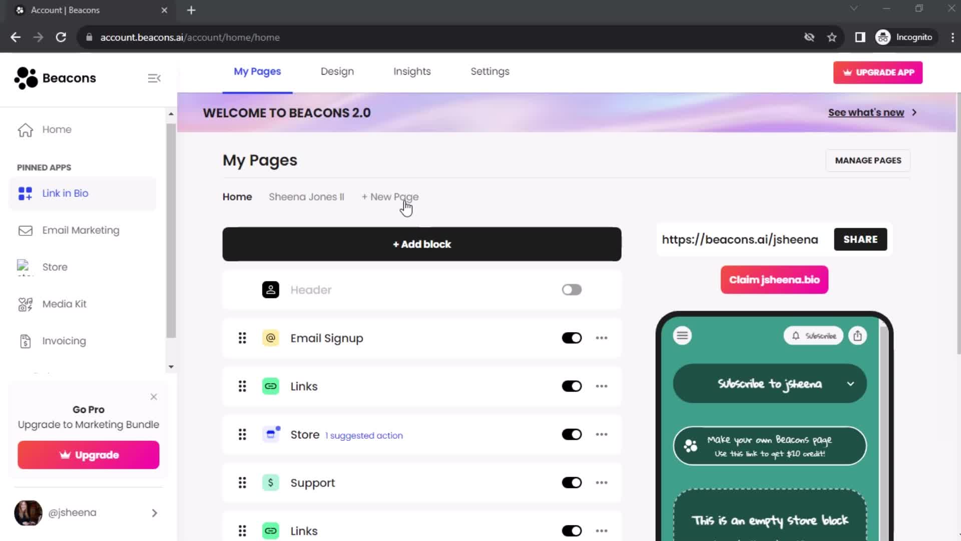 Beacons dashboard screenshot