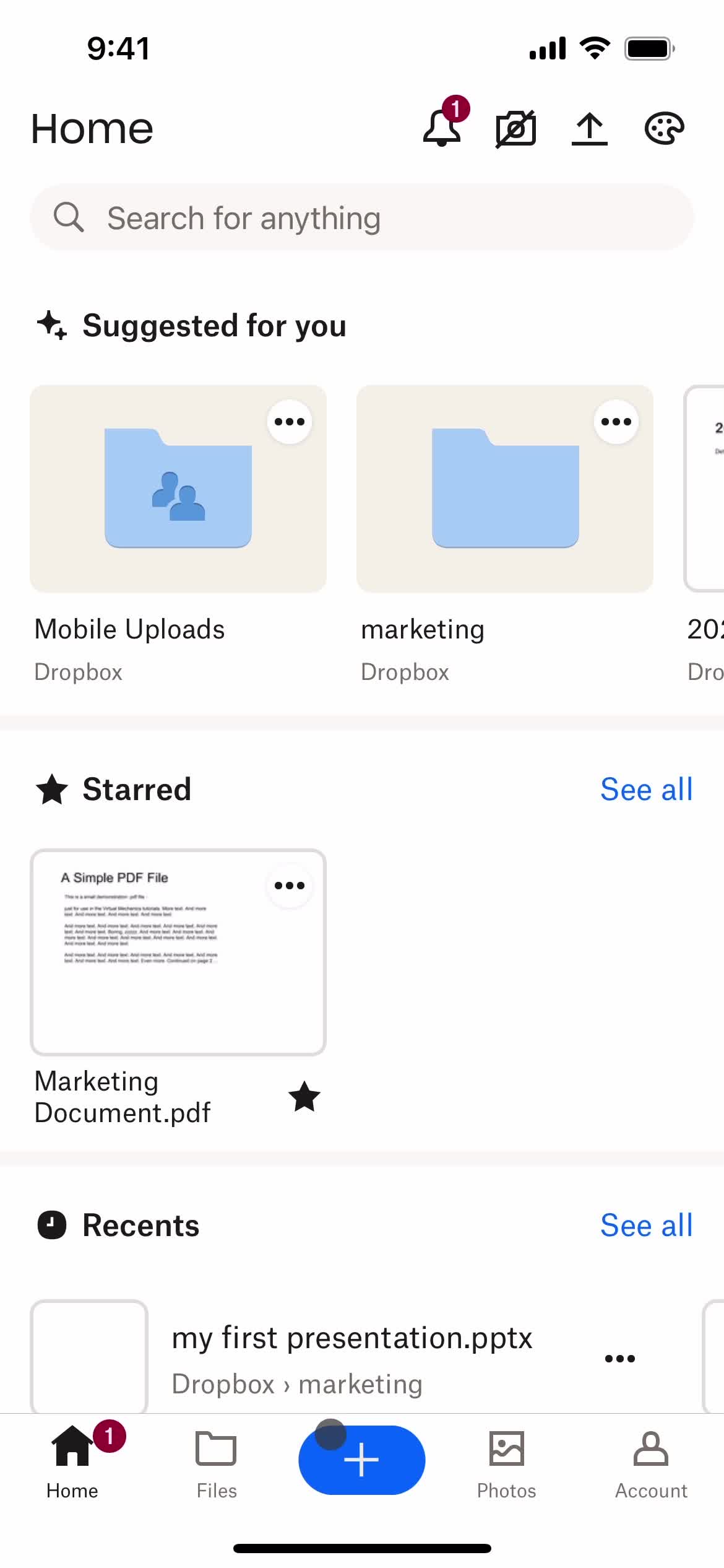 Dropbox home screenshot