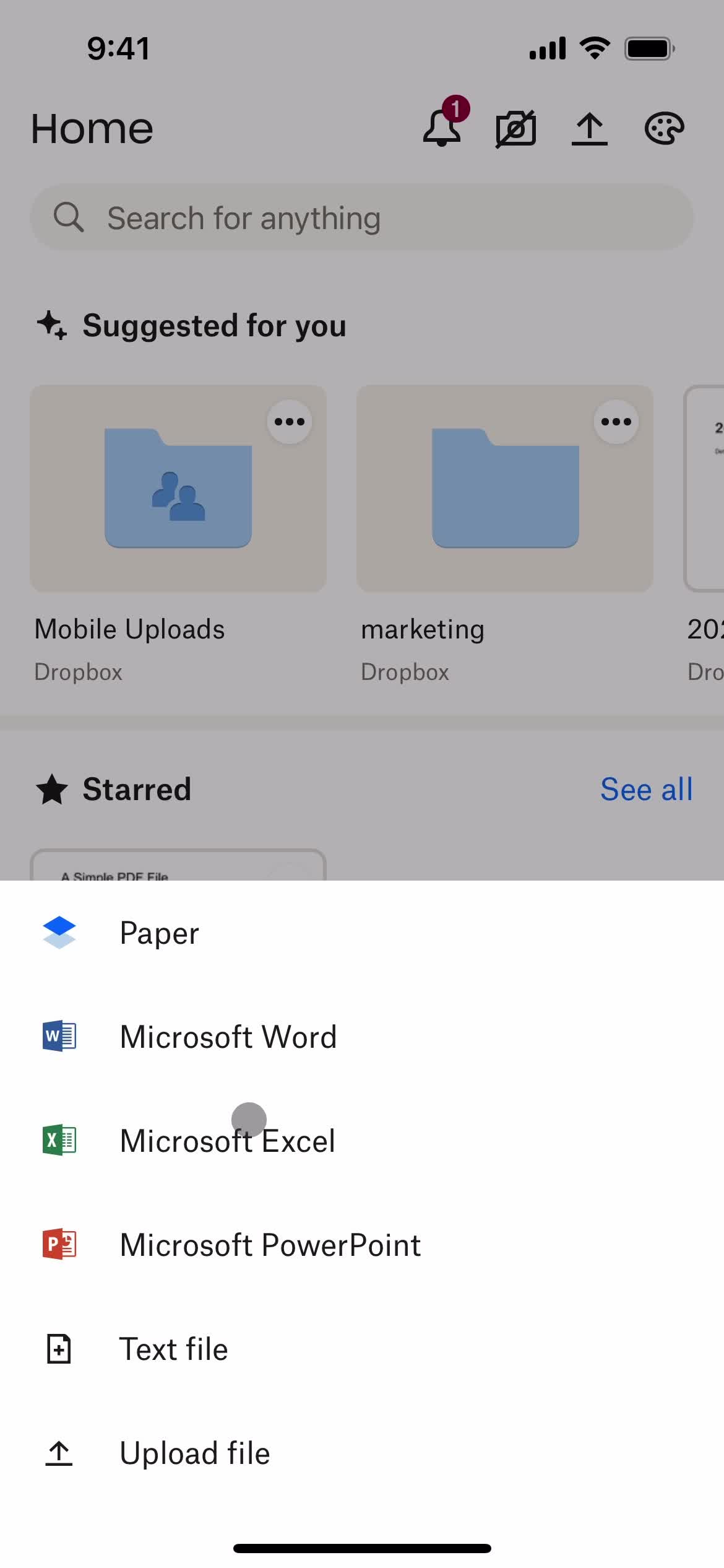 Dropbox create document screenshot