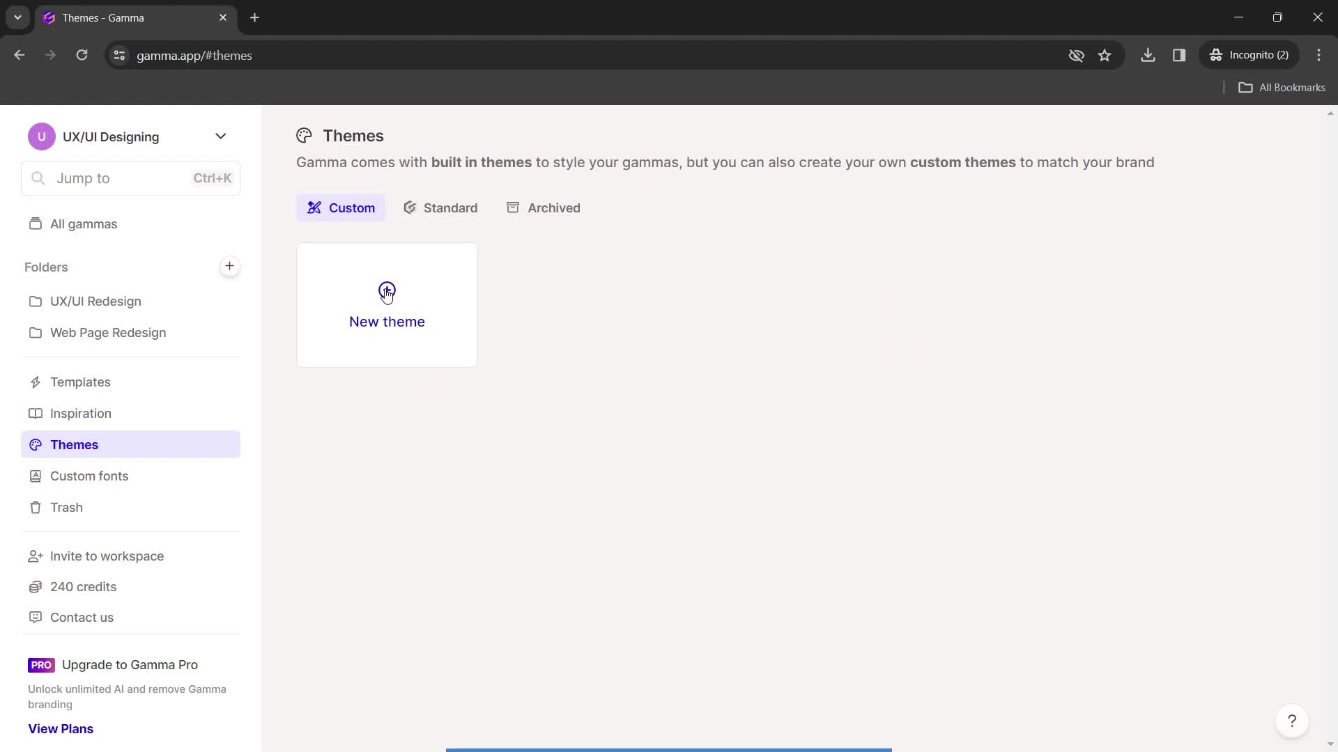 Gamma create theme screenshot