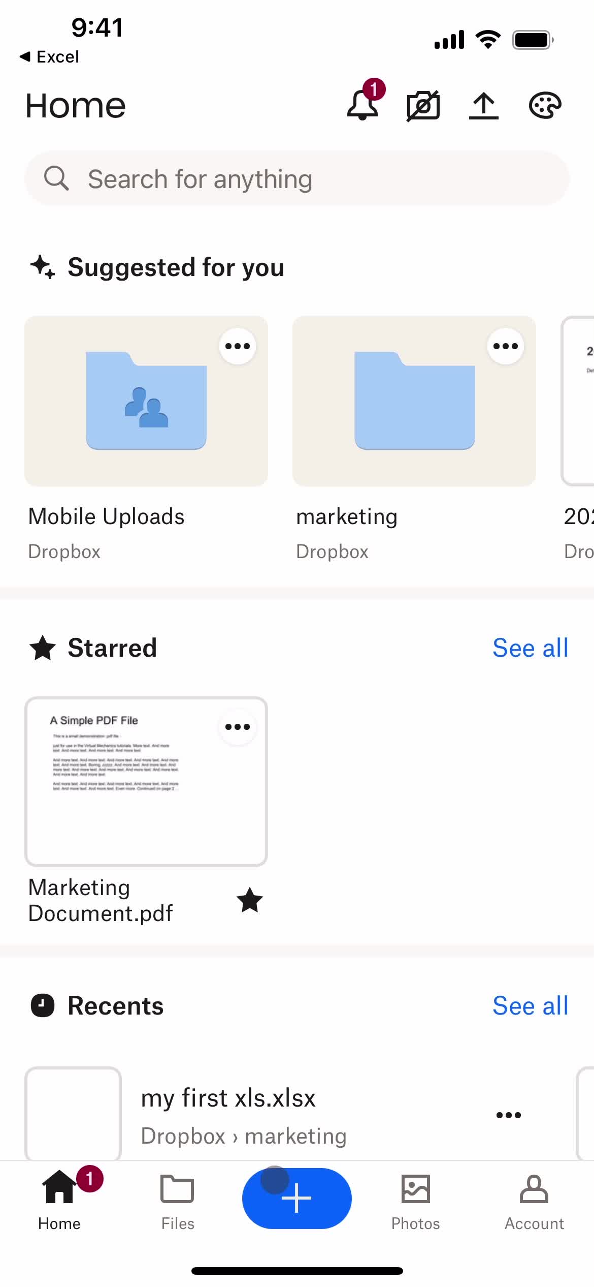 Dropbox home screenshot