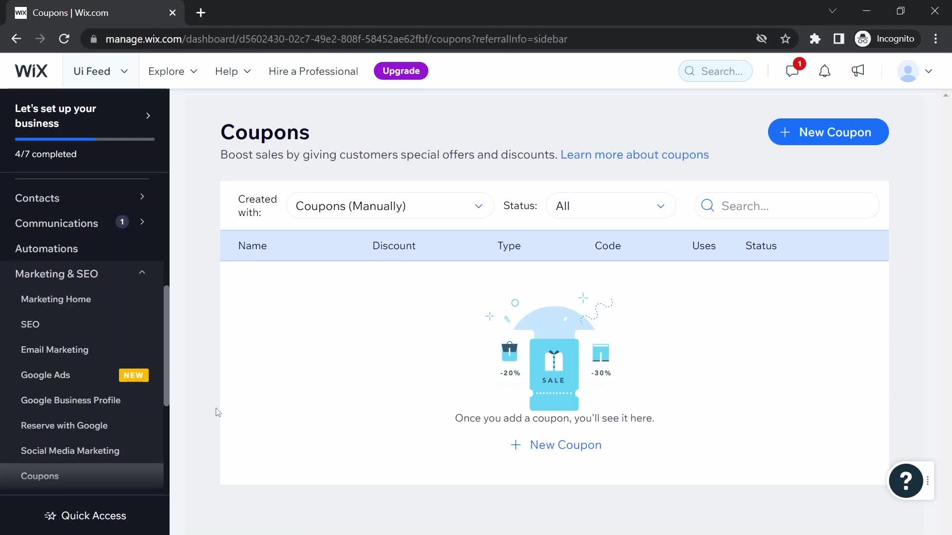 Wix coupons screenshot