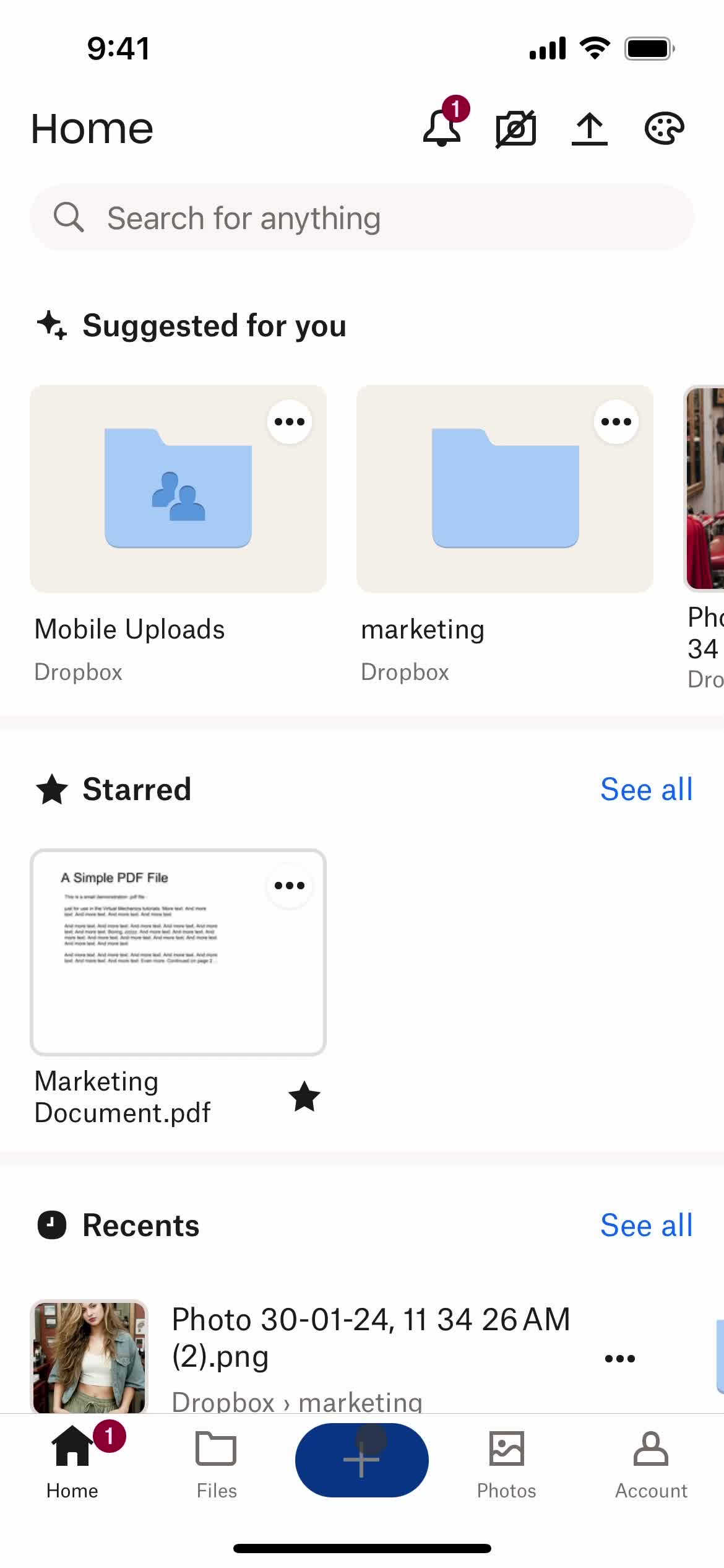 Dropbox home screenshot