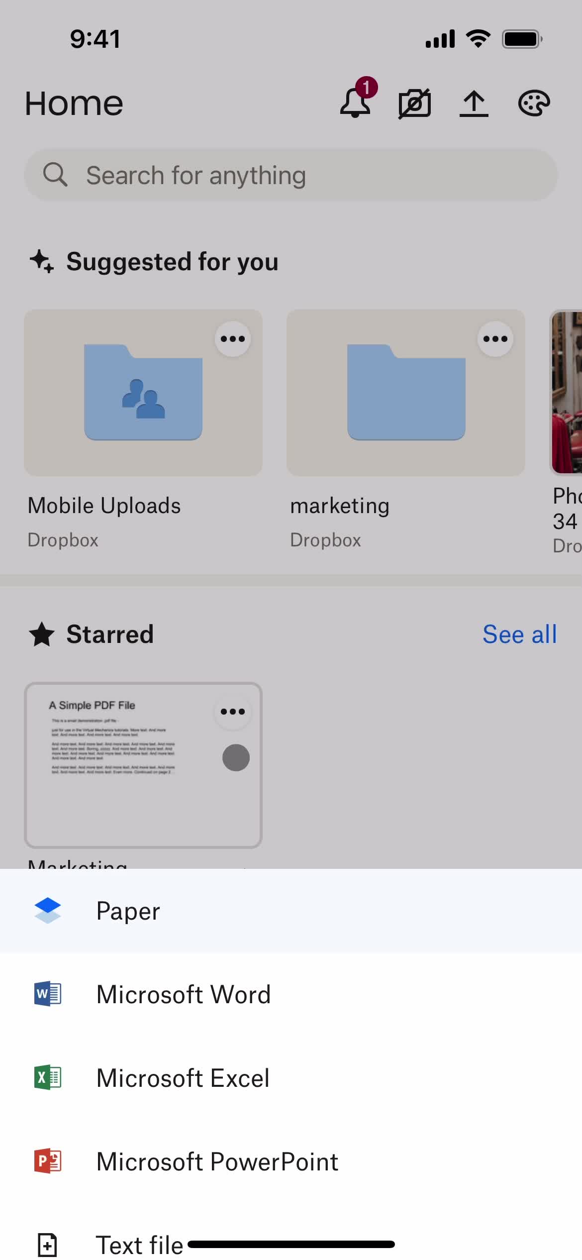 Dropbox create document screenshot