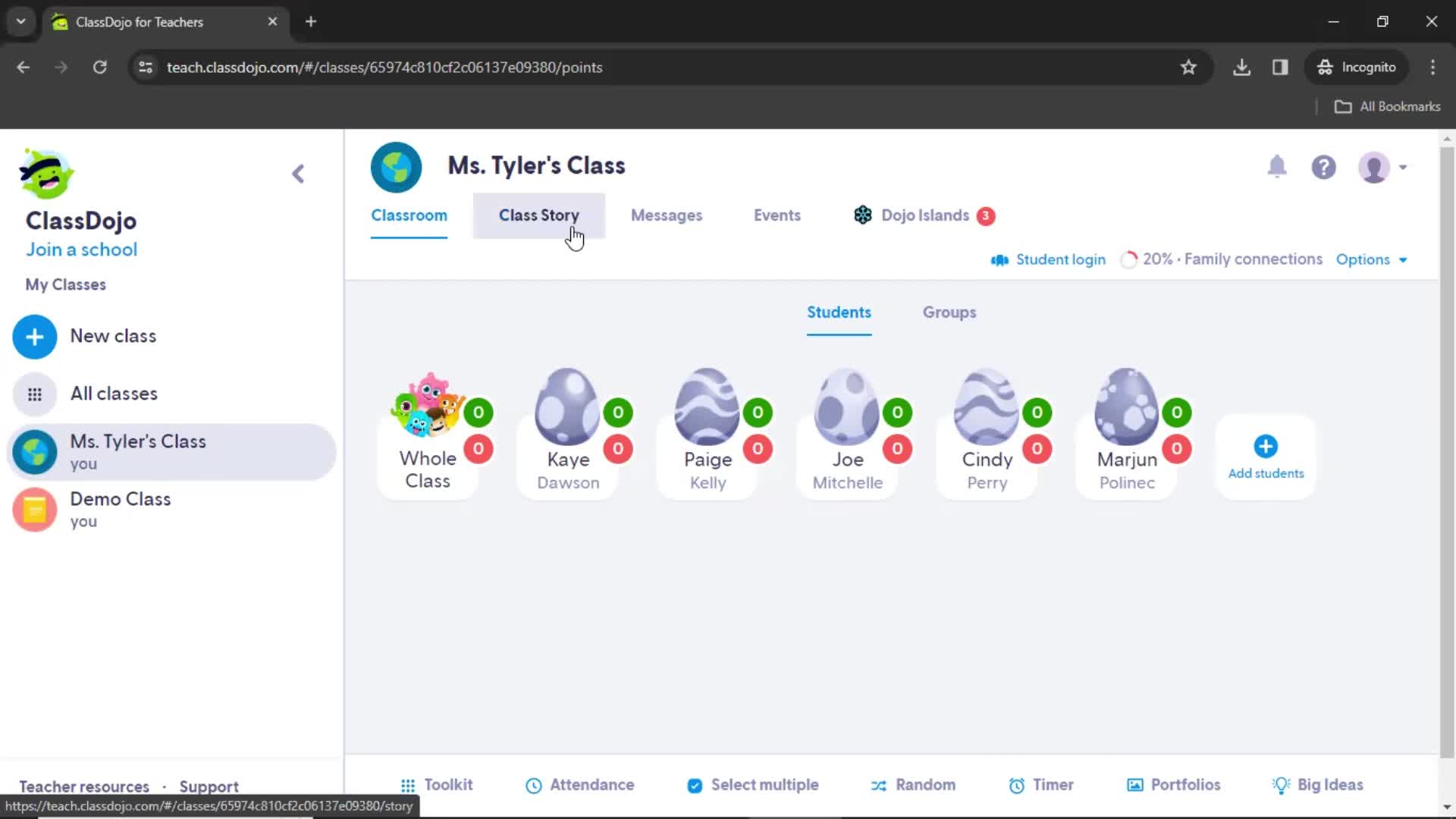 ClassDojo class details screenshot