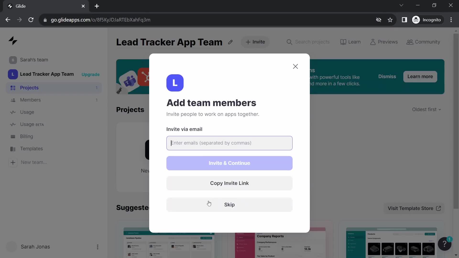 Glide add team members screenshot