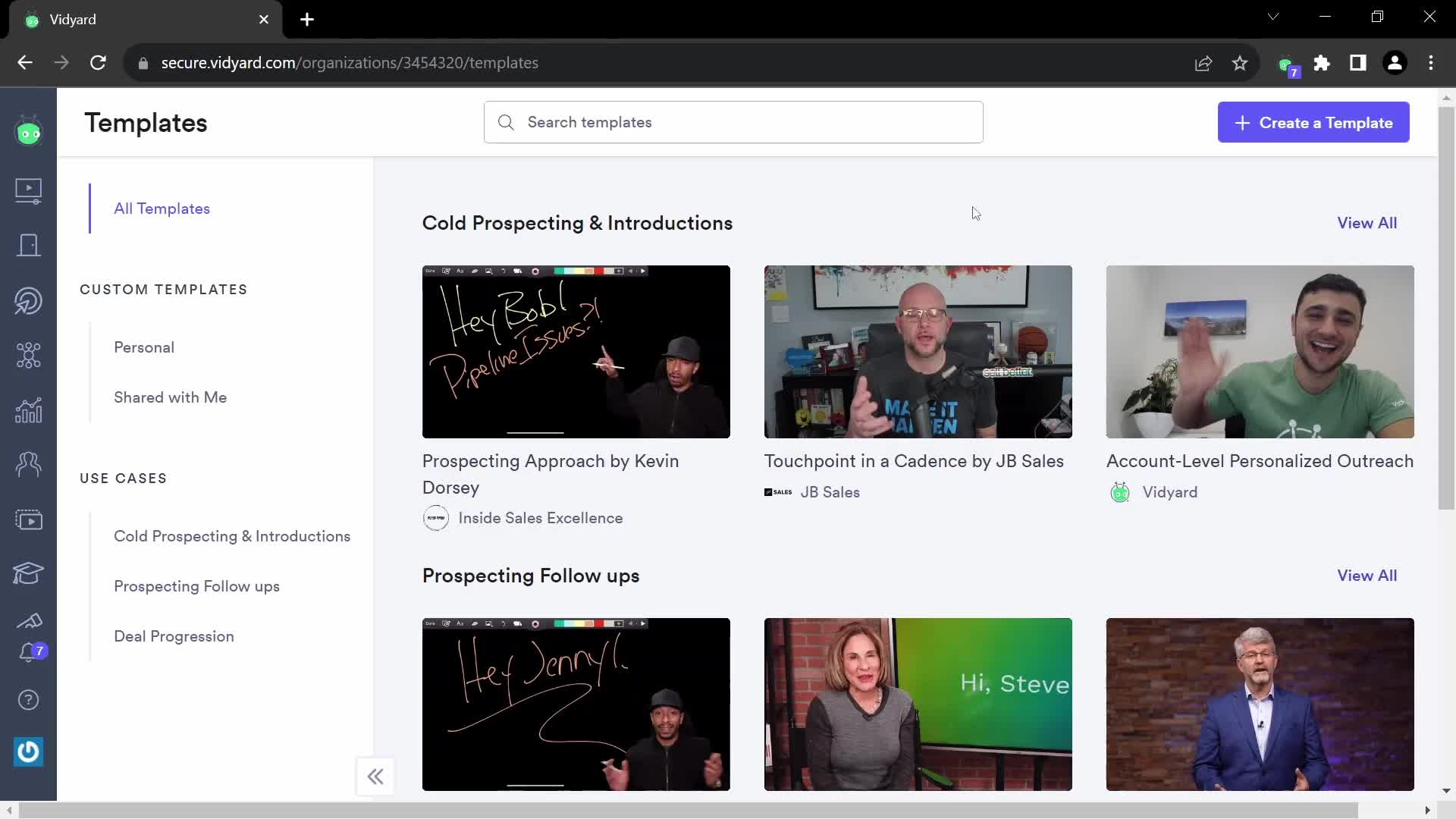 Vidyard templates screenshot