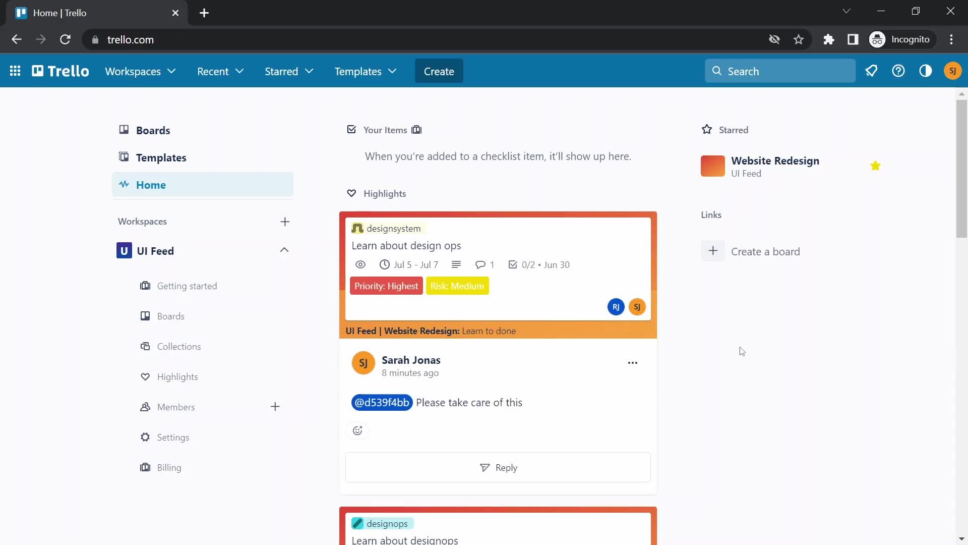 Trello dashboard screenshot