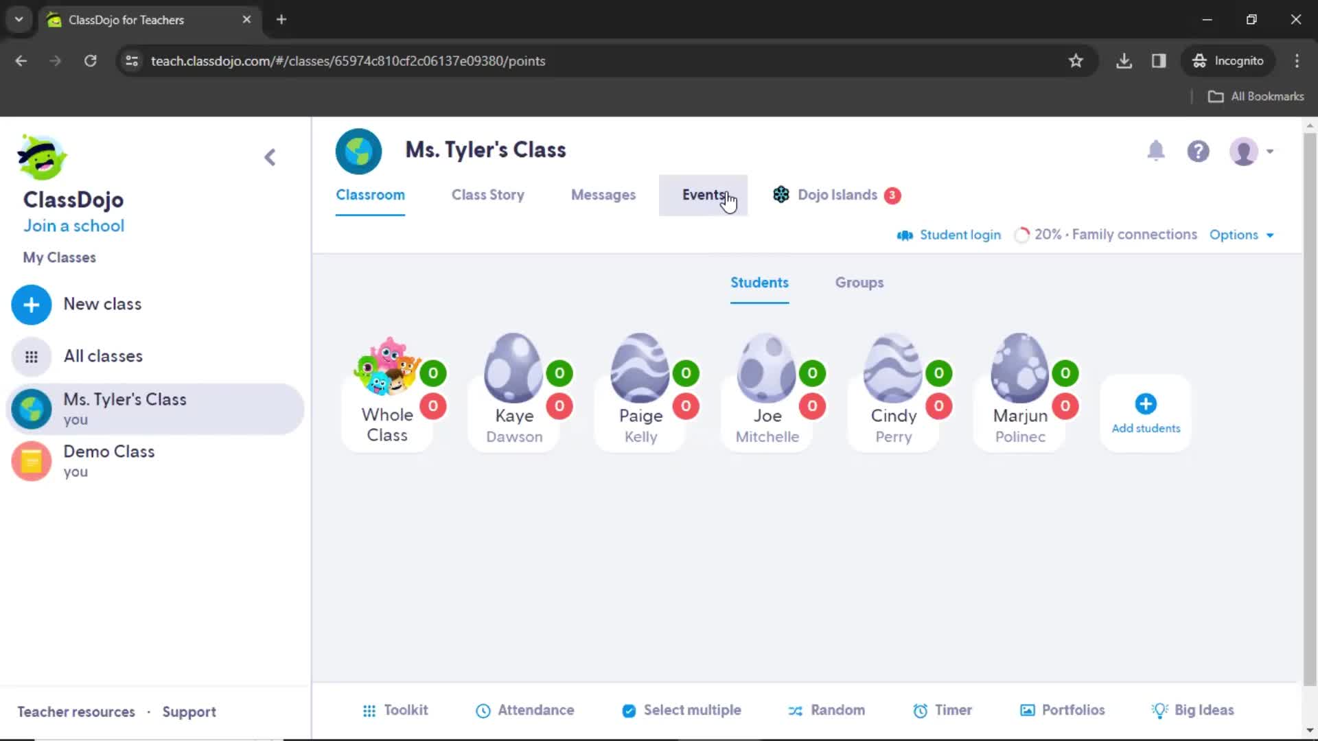 ClassDojo class details screenshot