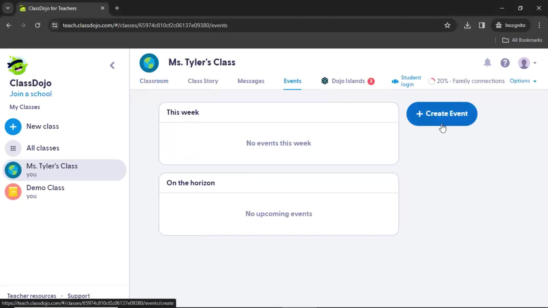 ClassDojo events screenshot