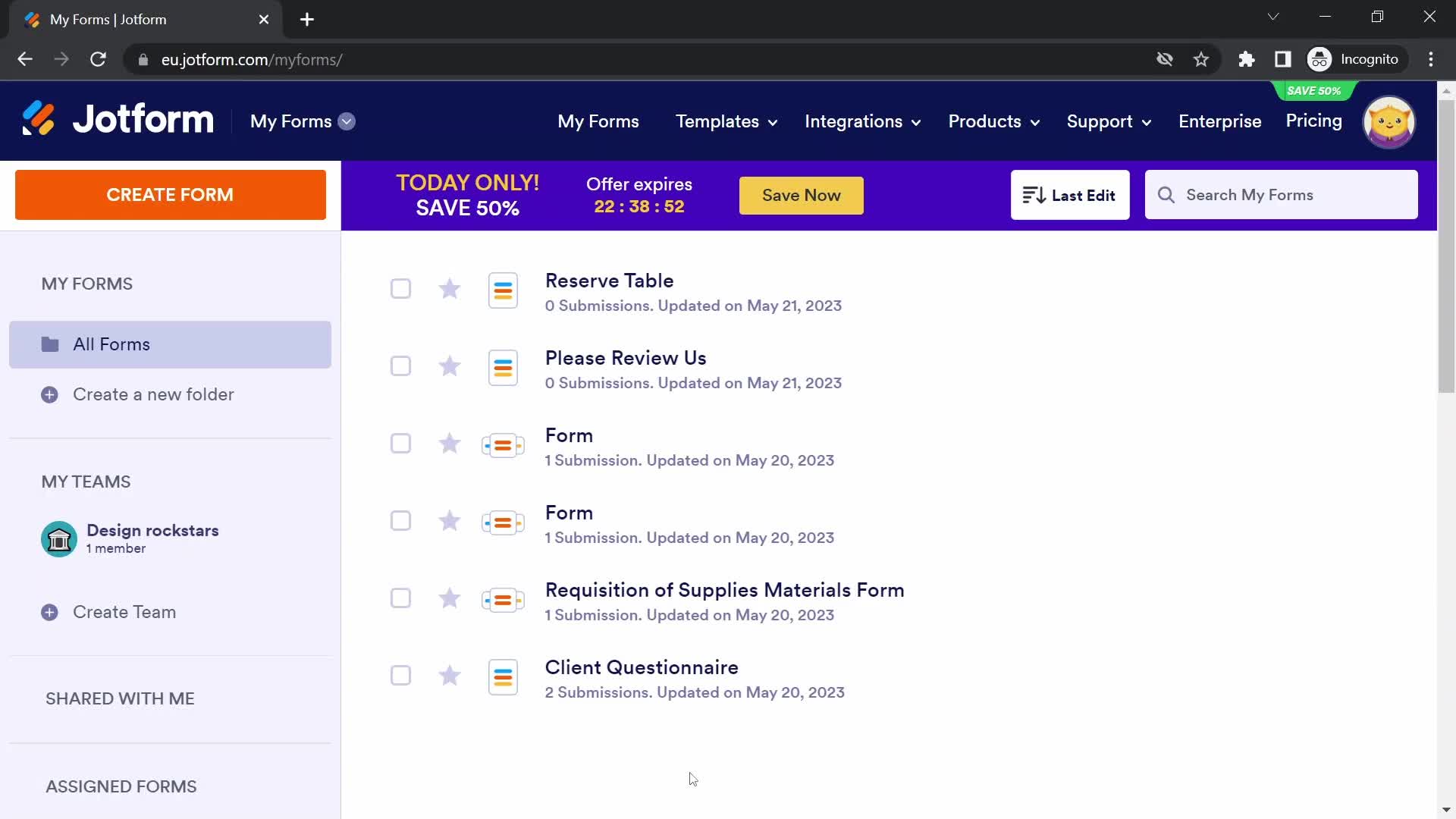 Jotform forms screenshot