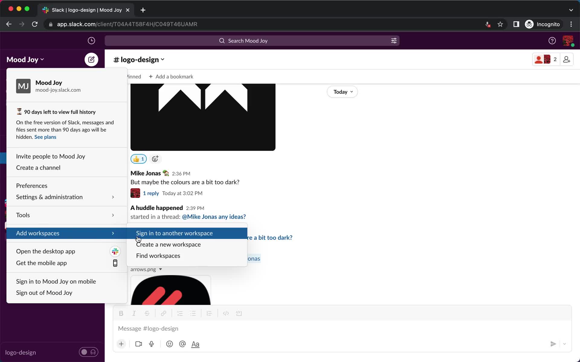 Slack workspaces screenshot