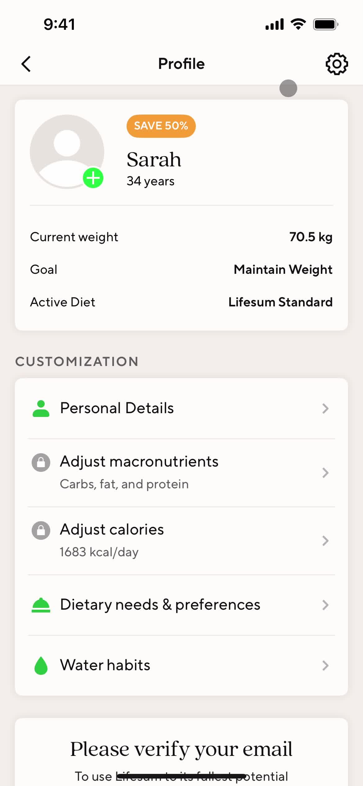 Lifesum profile screenshot