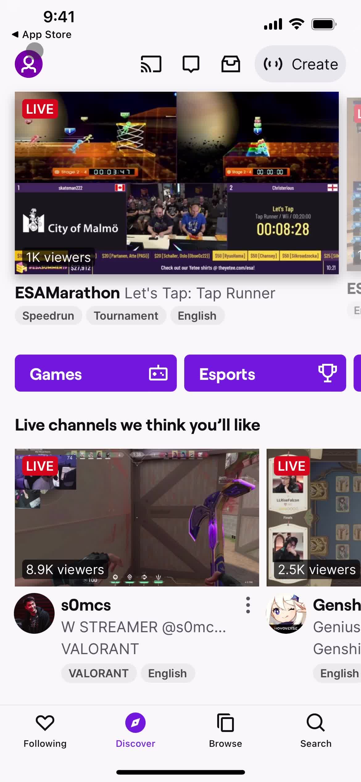 Twitch home screenshot