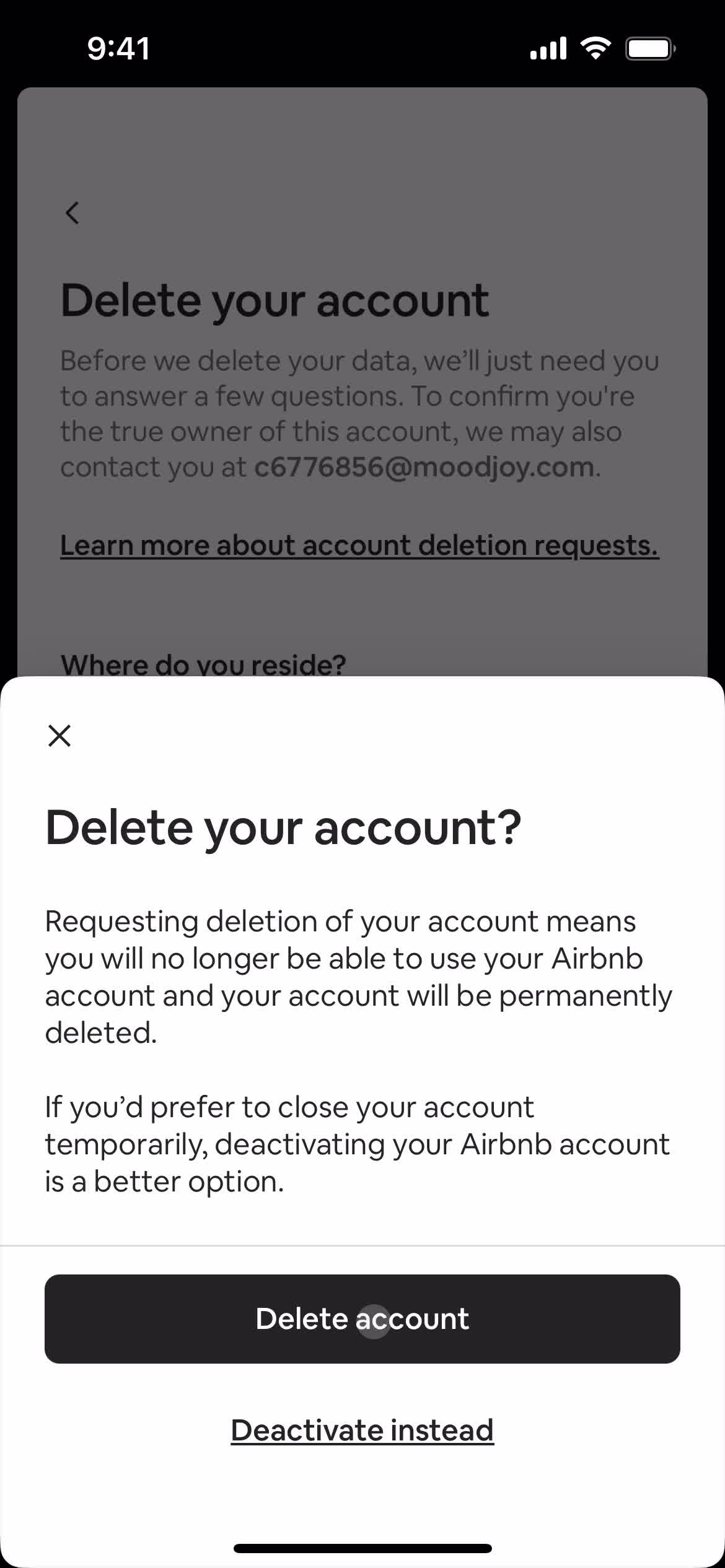 Airbnb confirm delete screenshot