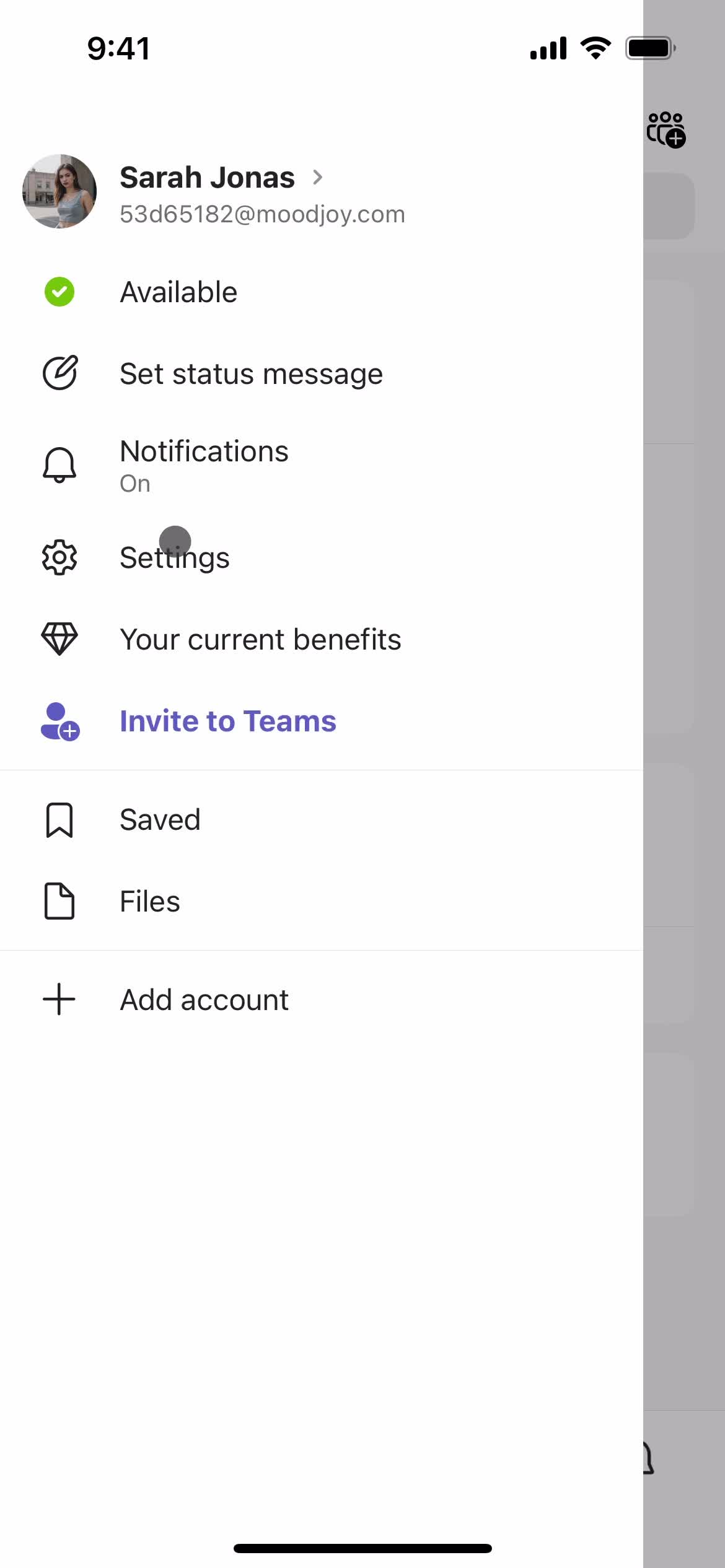 Microsoft Teams account menu screenshot