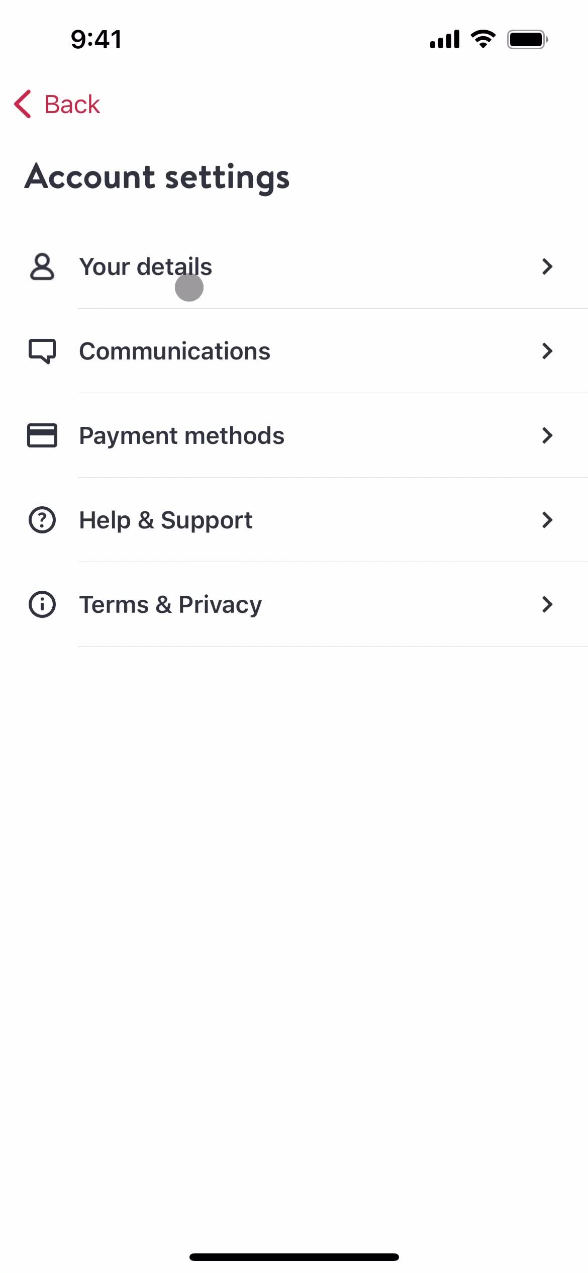 OpenTable account settings screenshot