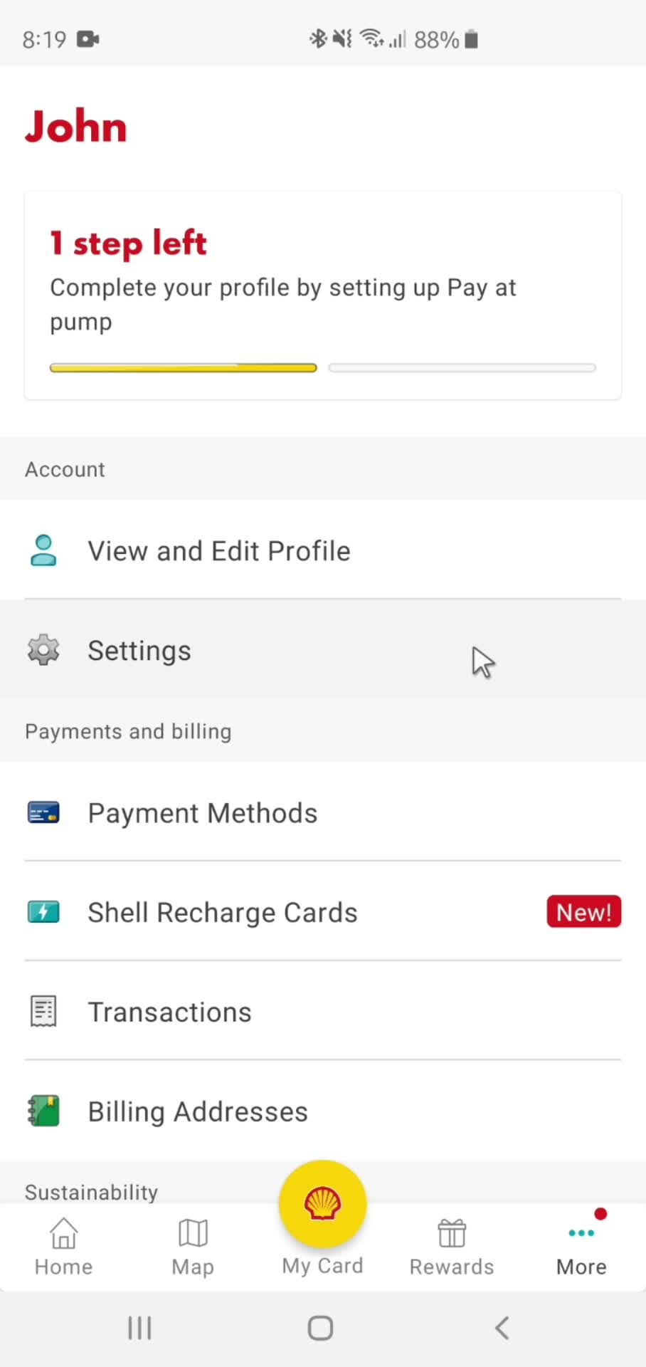 Shell account screenshot