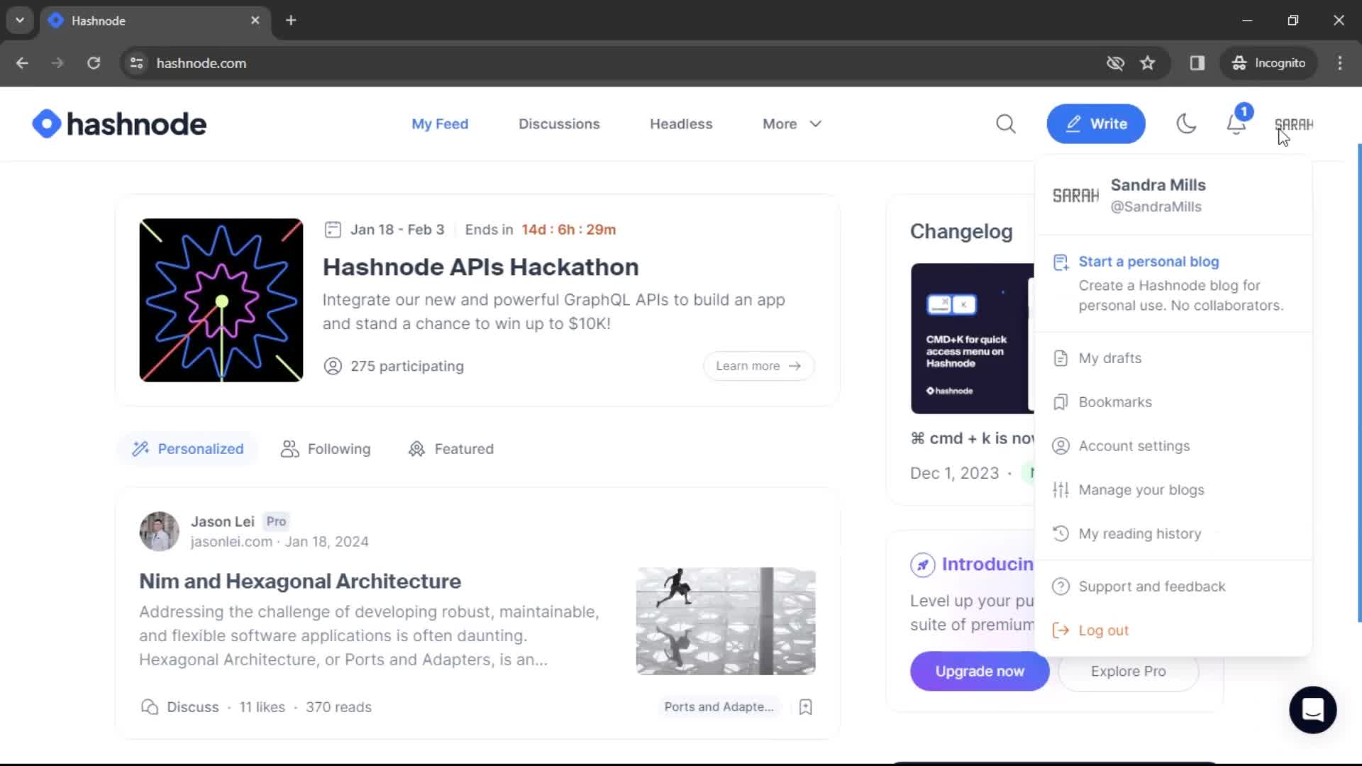 Hashnode home screenshot