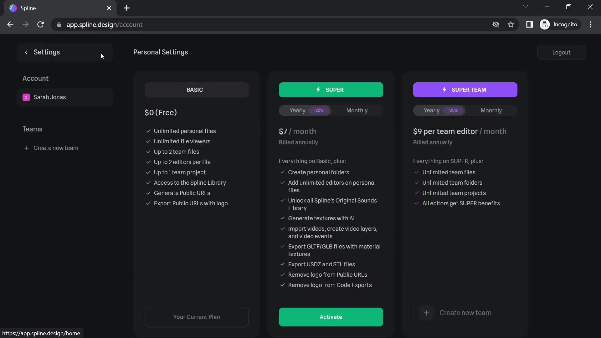 Spline settings screenshot