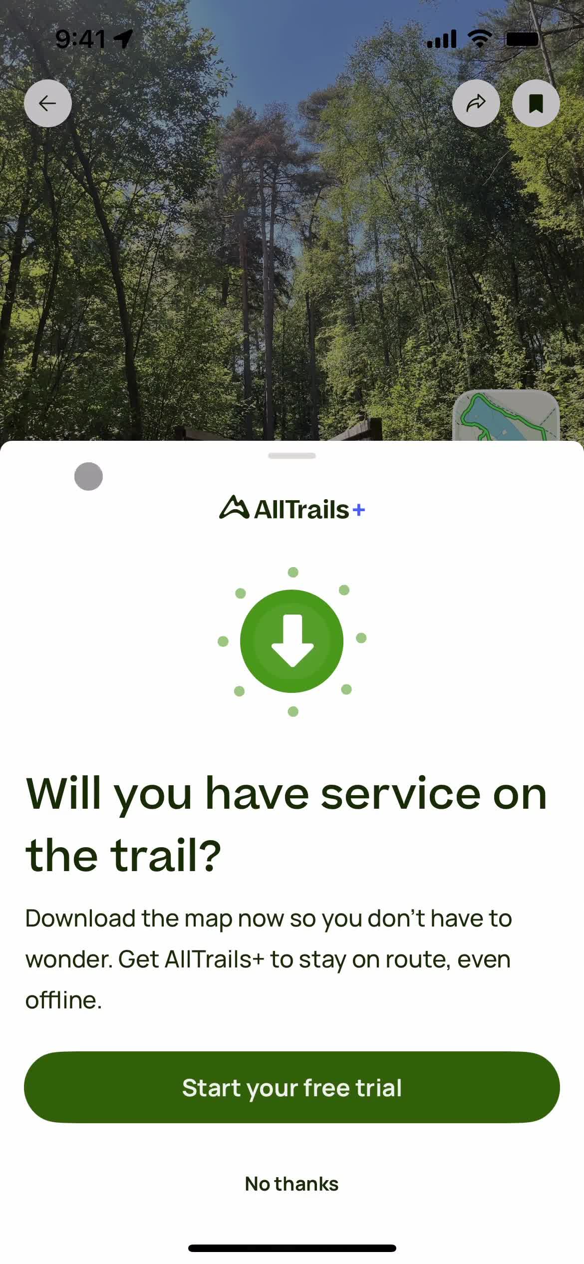 AllTrails upgrade prompt screenshot