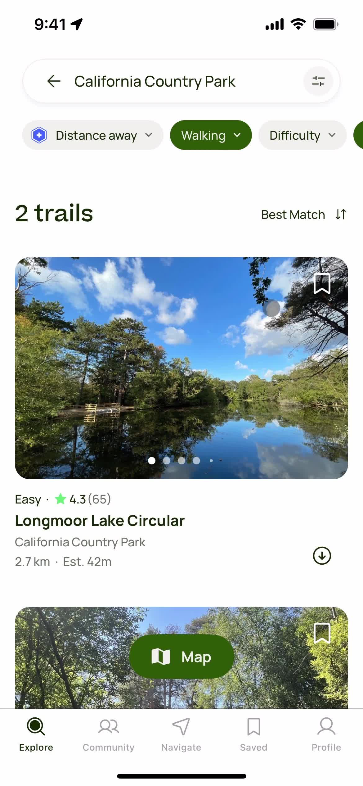 AllTrails search results screenshot