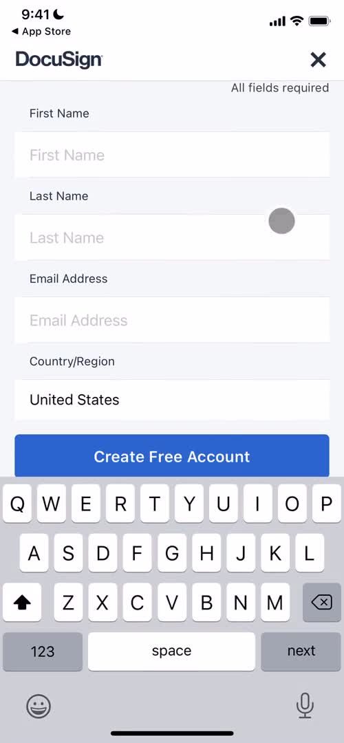 DocuSign sign up screenshot