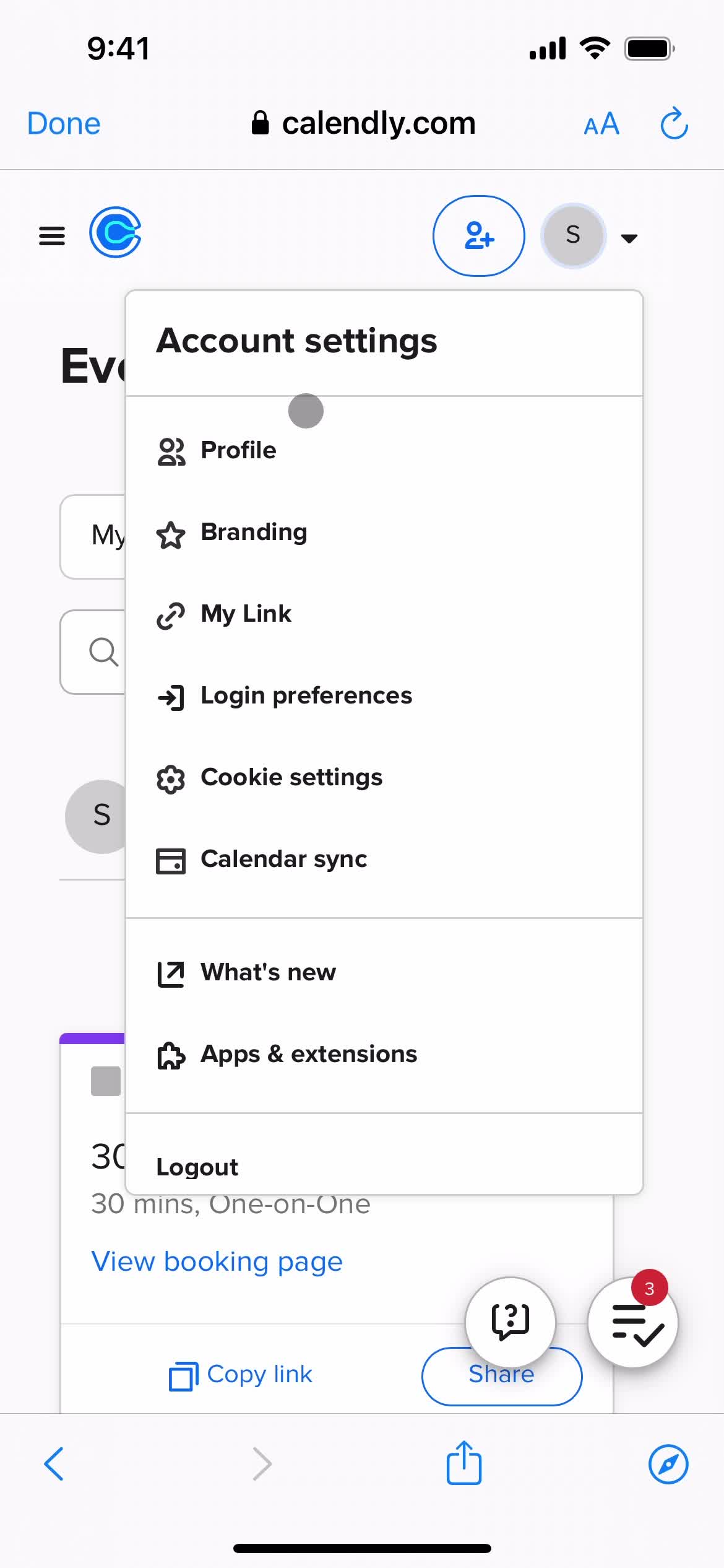 Calendly account settings screenshot