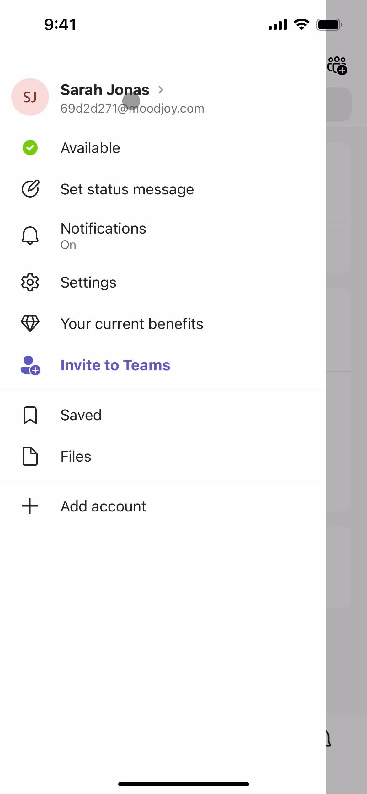 Microsoft Teams account menu screenshot