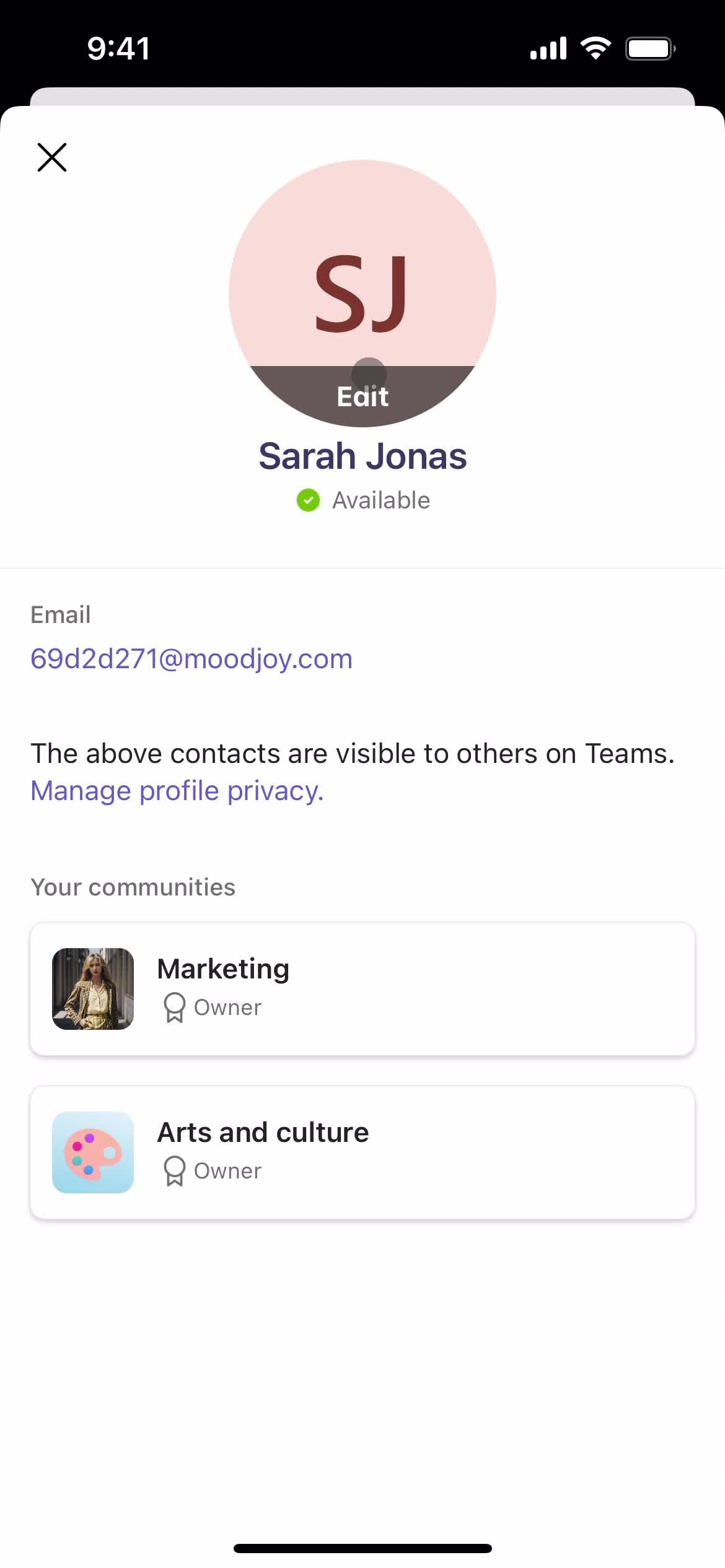 Microsoft Teams profile screenshot