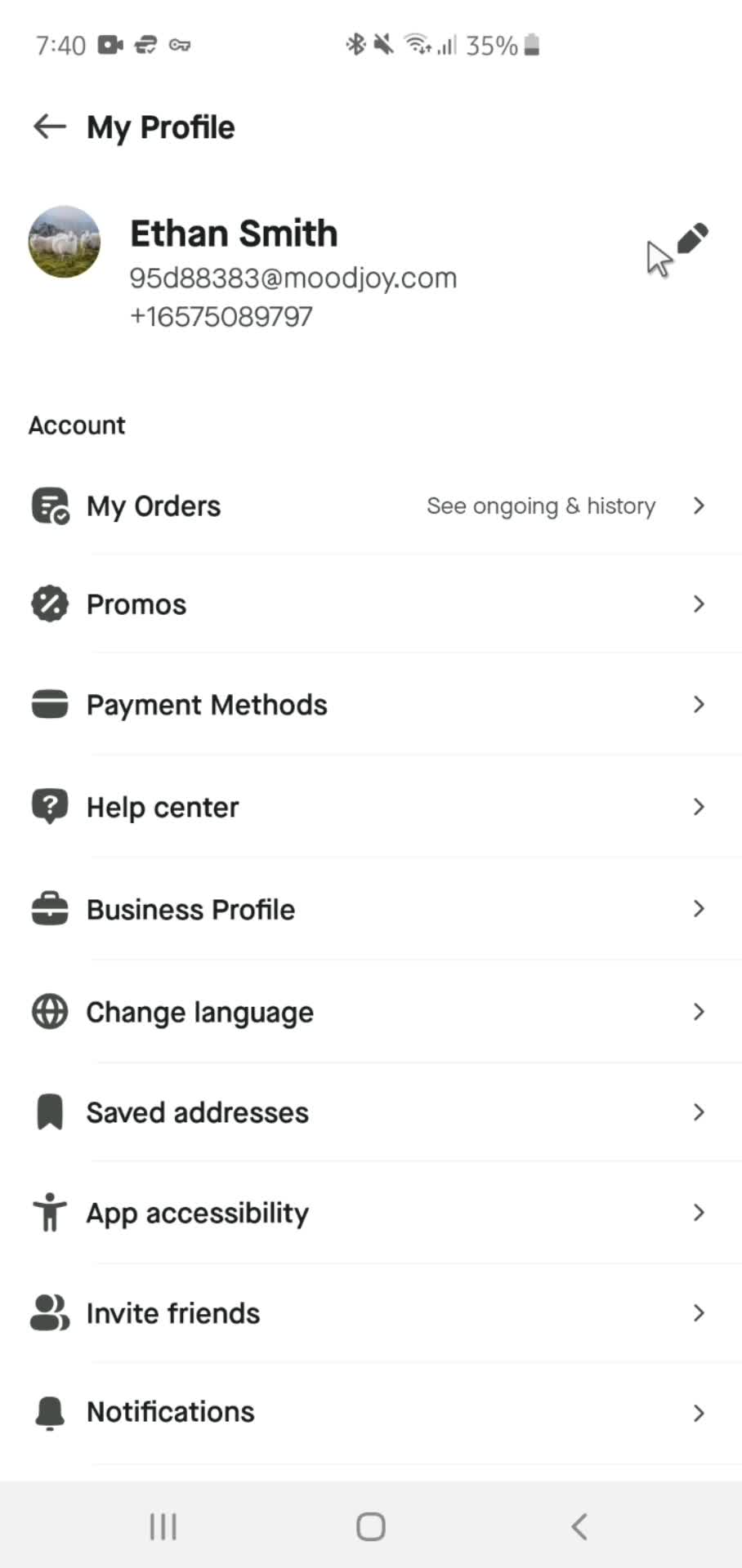 Gojek account menu screenshot