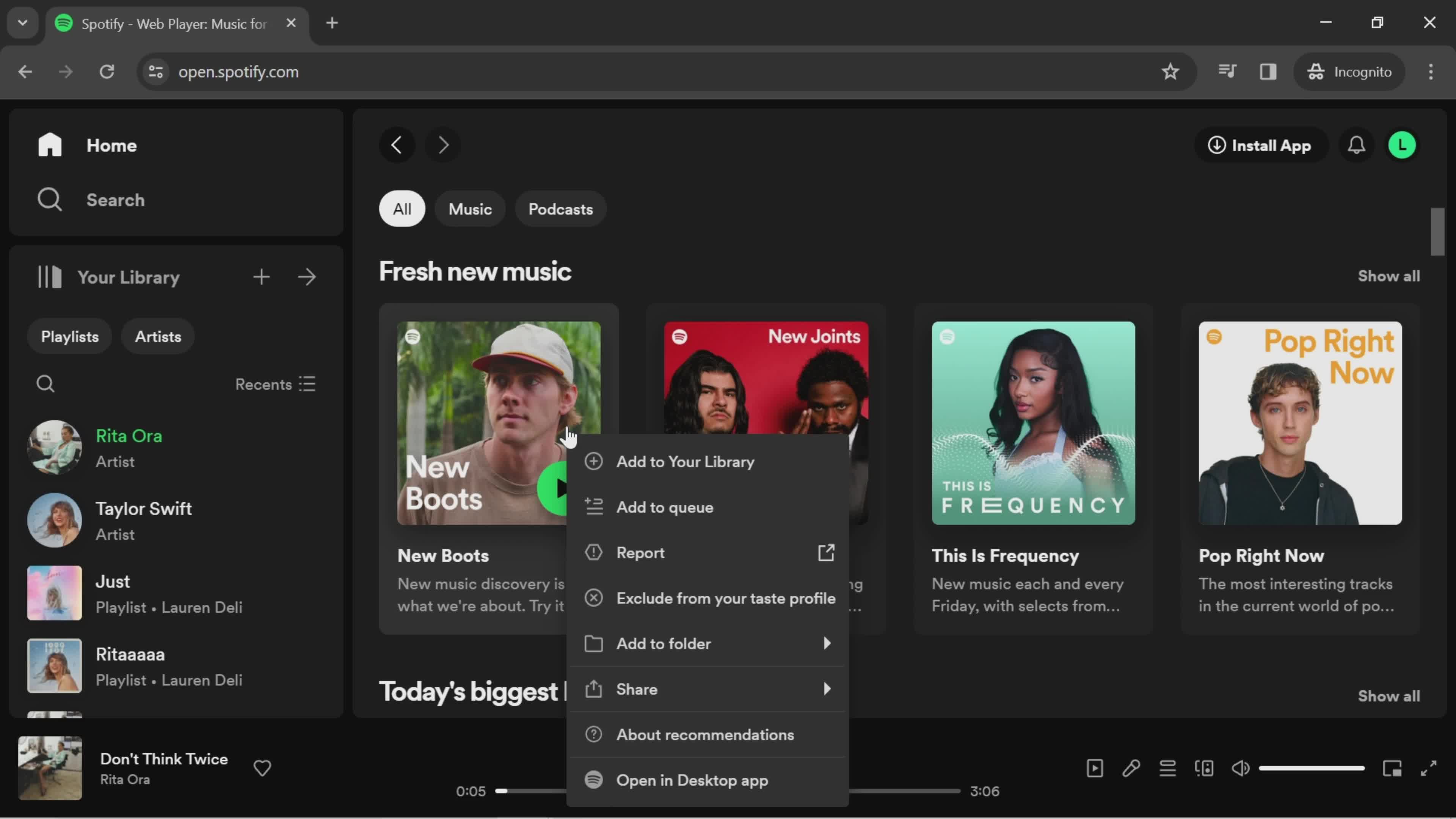 Spotify action menu screenshot