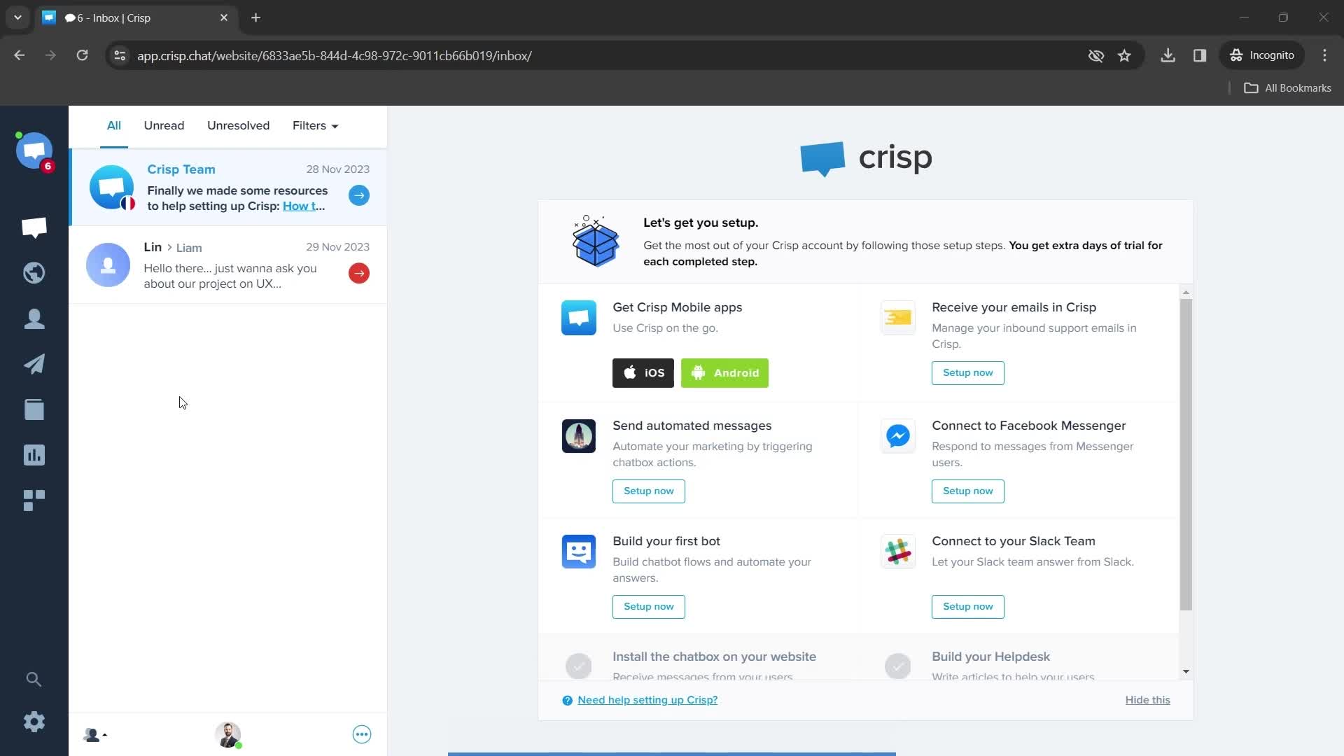 Crisp dashboard screenshot